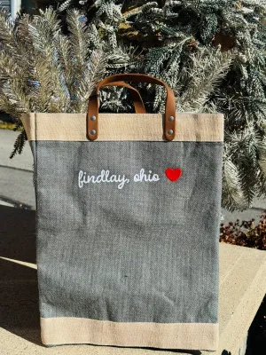 embroidered findlay, ohio burlap bags