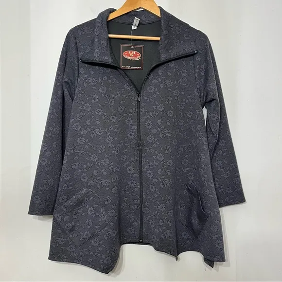 F.H. Clothing Jacket Asymmetrical Floral Artsy Oversized Lagenlook NWT Gray S
