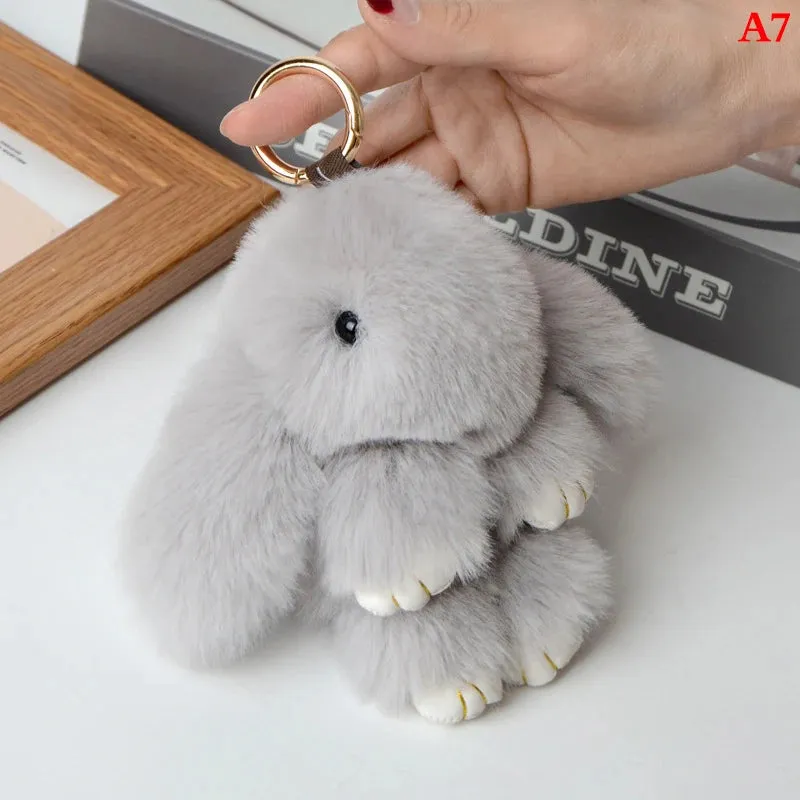 Fluffy Bunny Keychain 🐰✨ Adorable Pom Pom Charm for Bags & Keys! 🐇💖