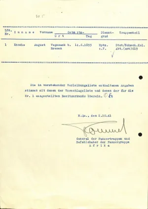 General Erwin Rommel Signed 1941 WWII Document JSA LOA