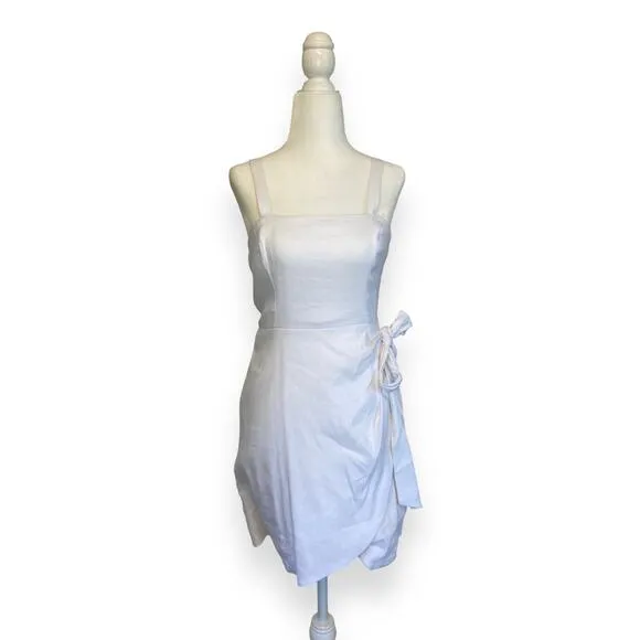 Gianni Bini White Selena Wrap Square Neck Sleeveless Linen Blend Dress