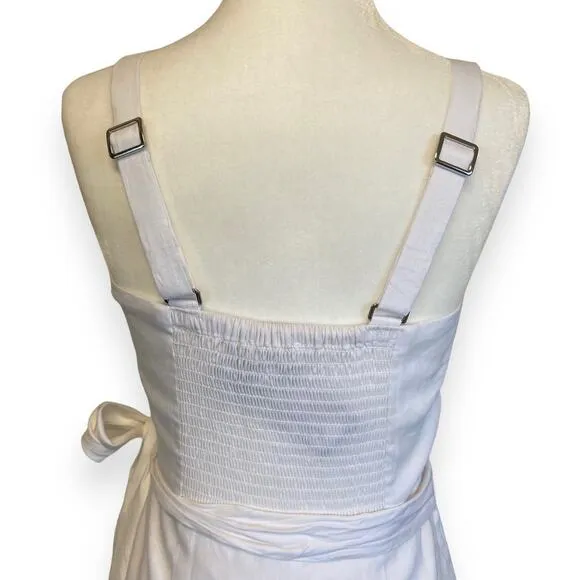 Gianni Bini White Selena Wrap Square Neck Sleeveless Linen Blend Dress