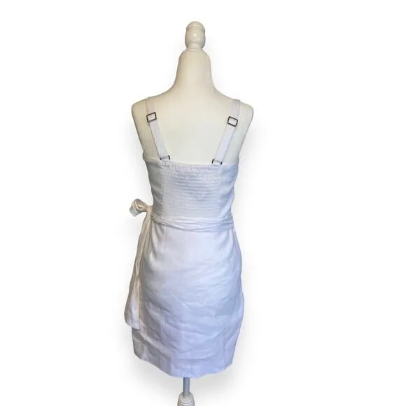 Gianni Bini White Selena Wrap Square Neck Sleeveless Linen Blend Dress