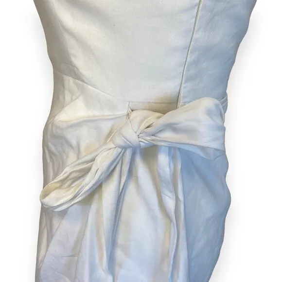 Gianni Bini White Selena Wrap Square Neck Sleeveless Linen Blend Dress