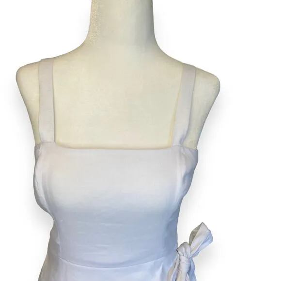 Gianni Bini White Selena Wrap Square Neck Sleeveless Linen Blend Dress