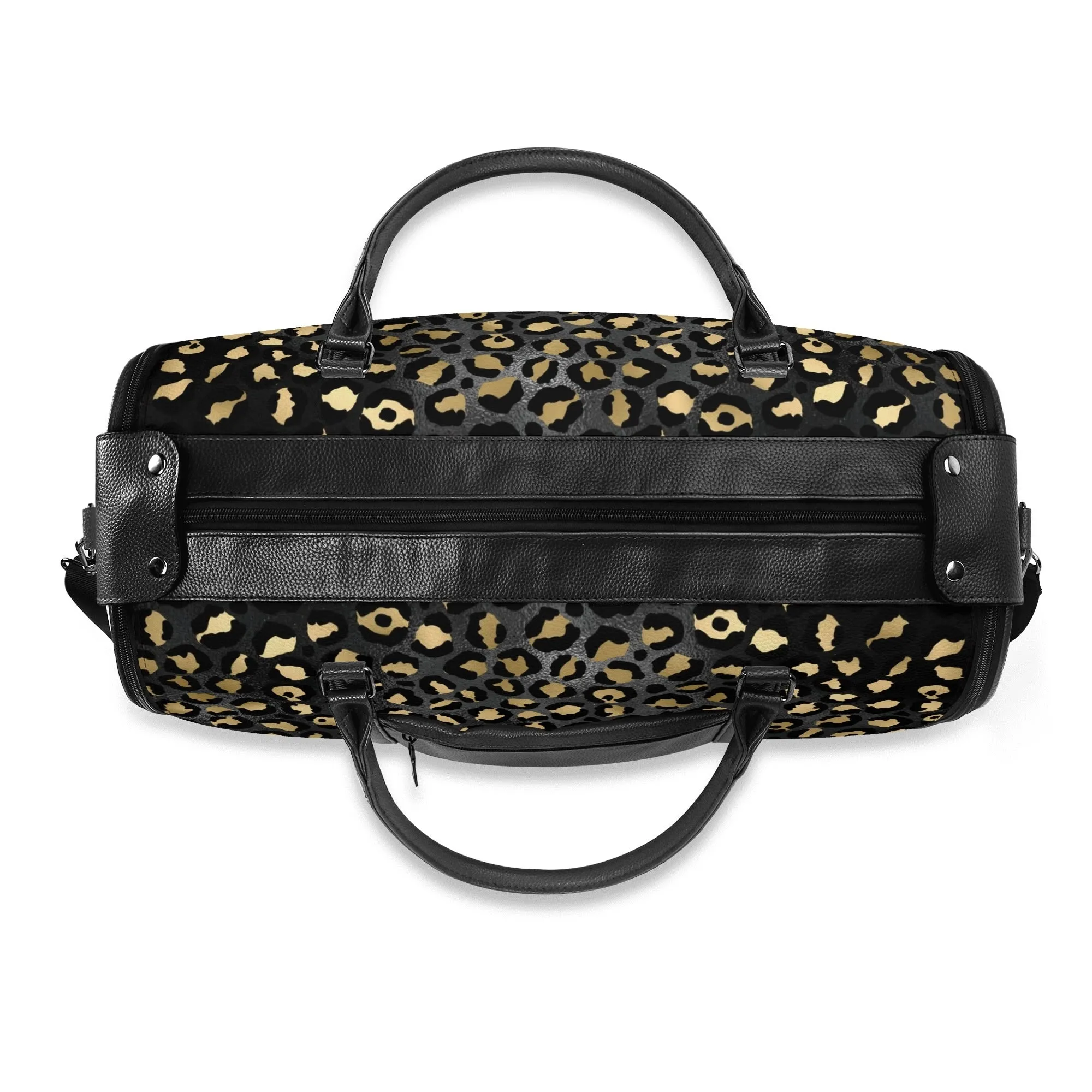 Gold Leopard Pattern Foldable PU Leather Travel Bag with Shoulder Strap