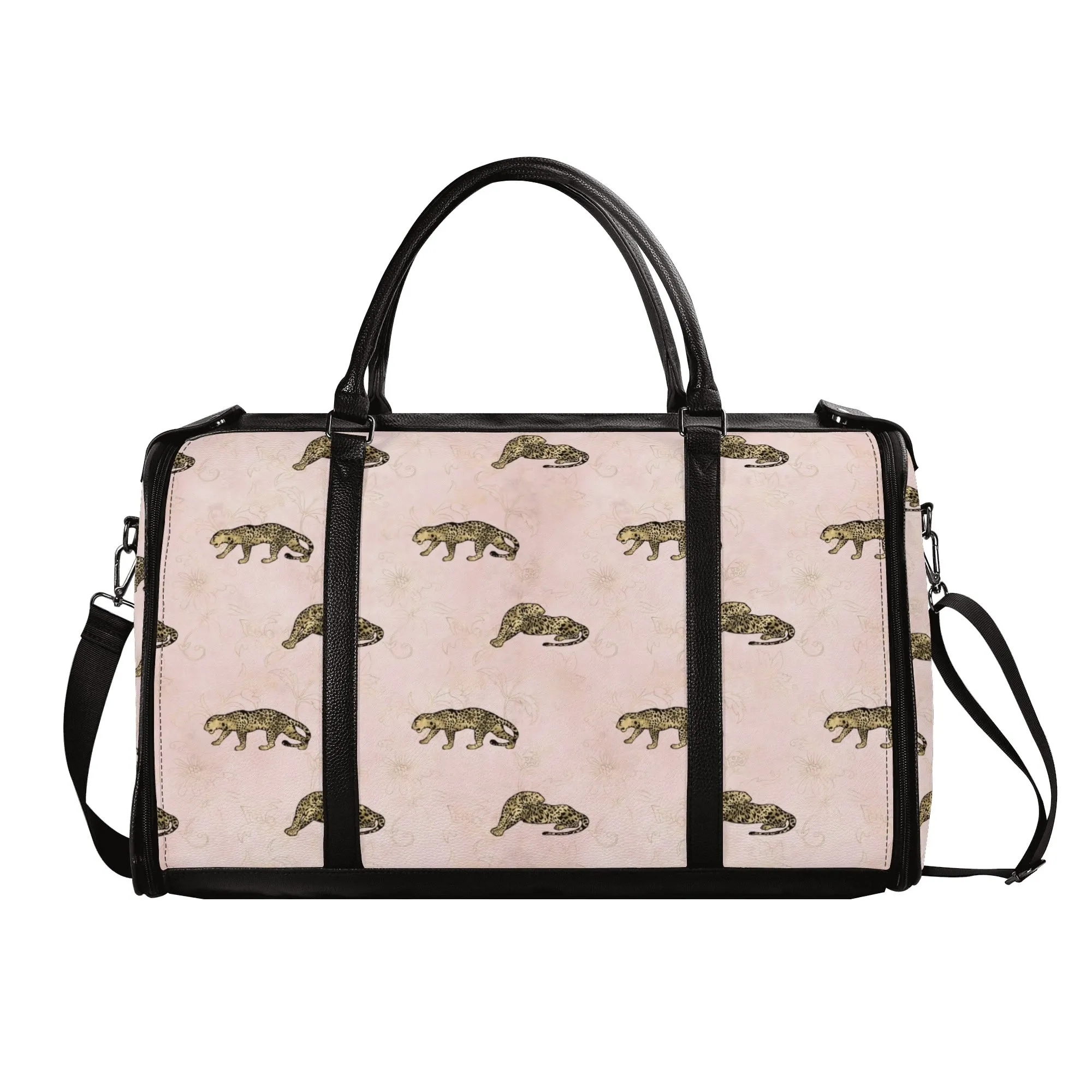 Gold Leopard Pattern Foldable PU Leather Travel Bag with Shoulder Strap
