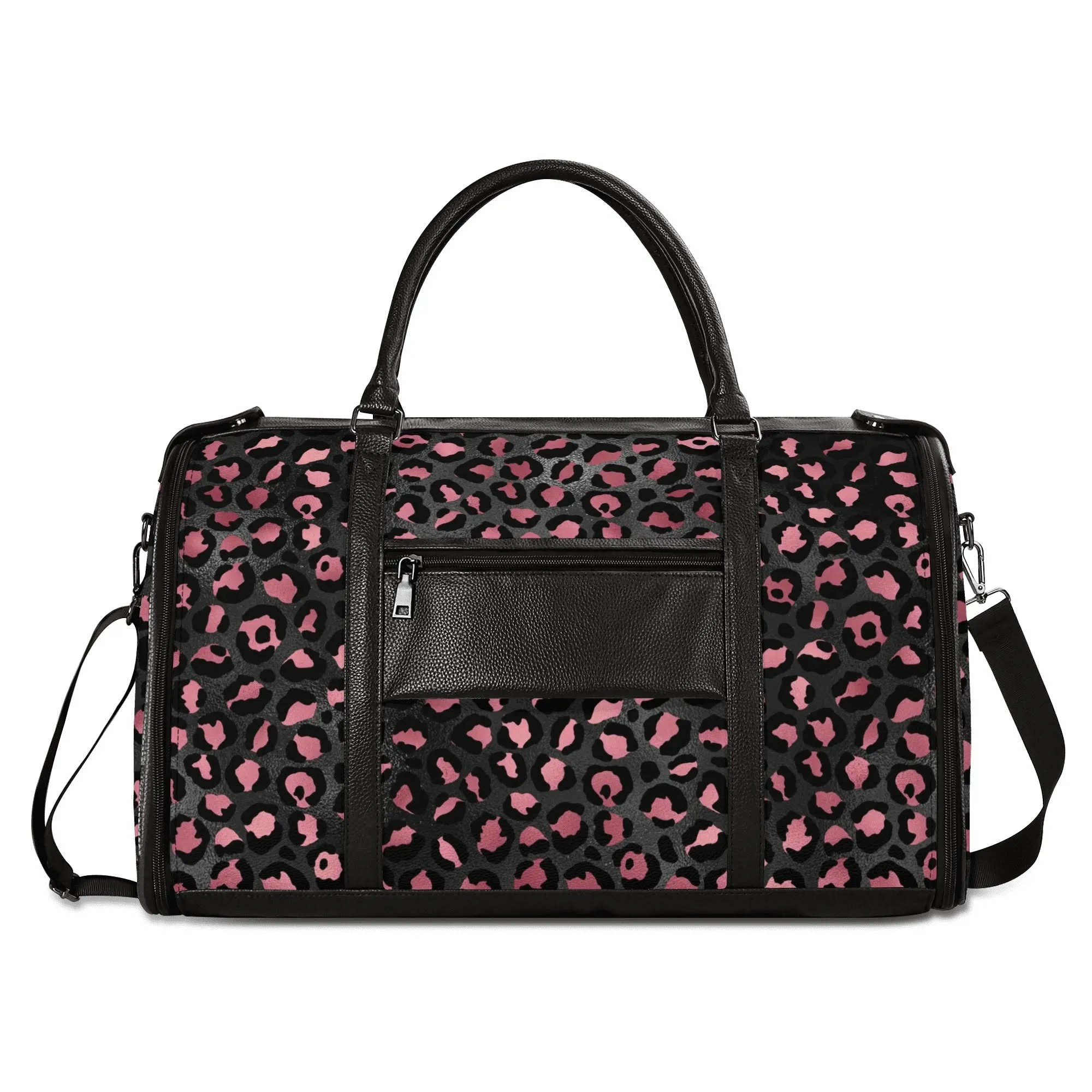 Gold Leopard Pattern Foldable PU Leather Travel Bag with Shoulder Strap