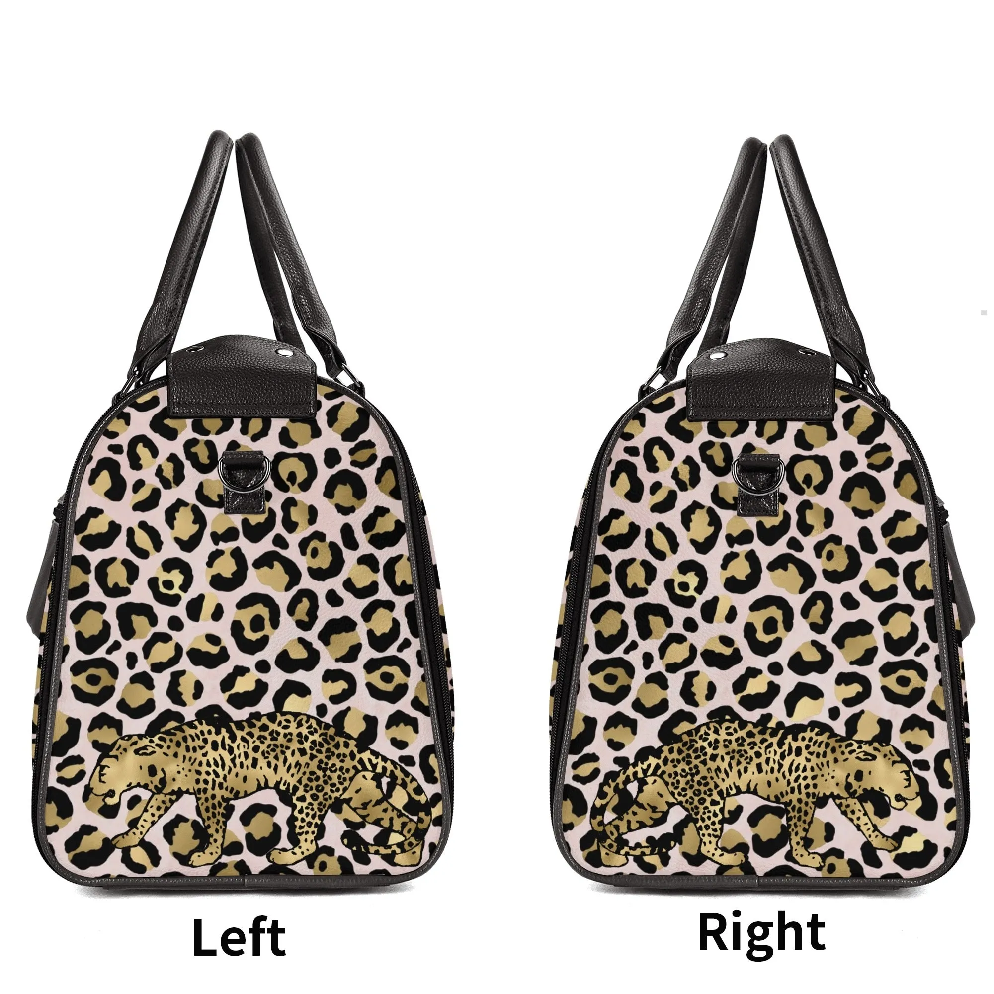 Gold Leopard Pattern Foldable PU Leather Travel Bag with Shoulder Strap