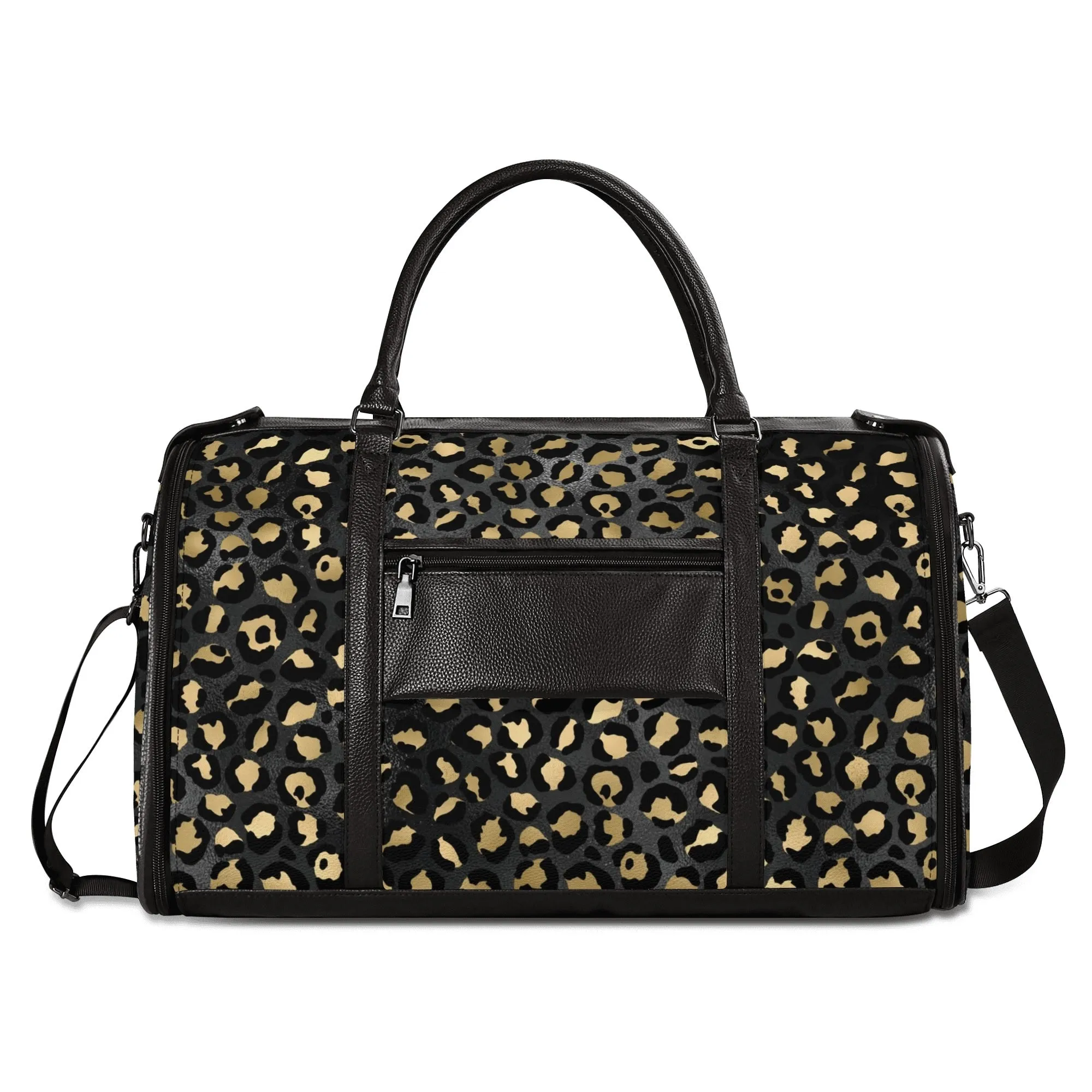 Gold Leopard Pattern Foldable PU Leather Travel Bag with Shoulder Strap