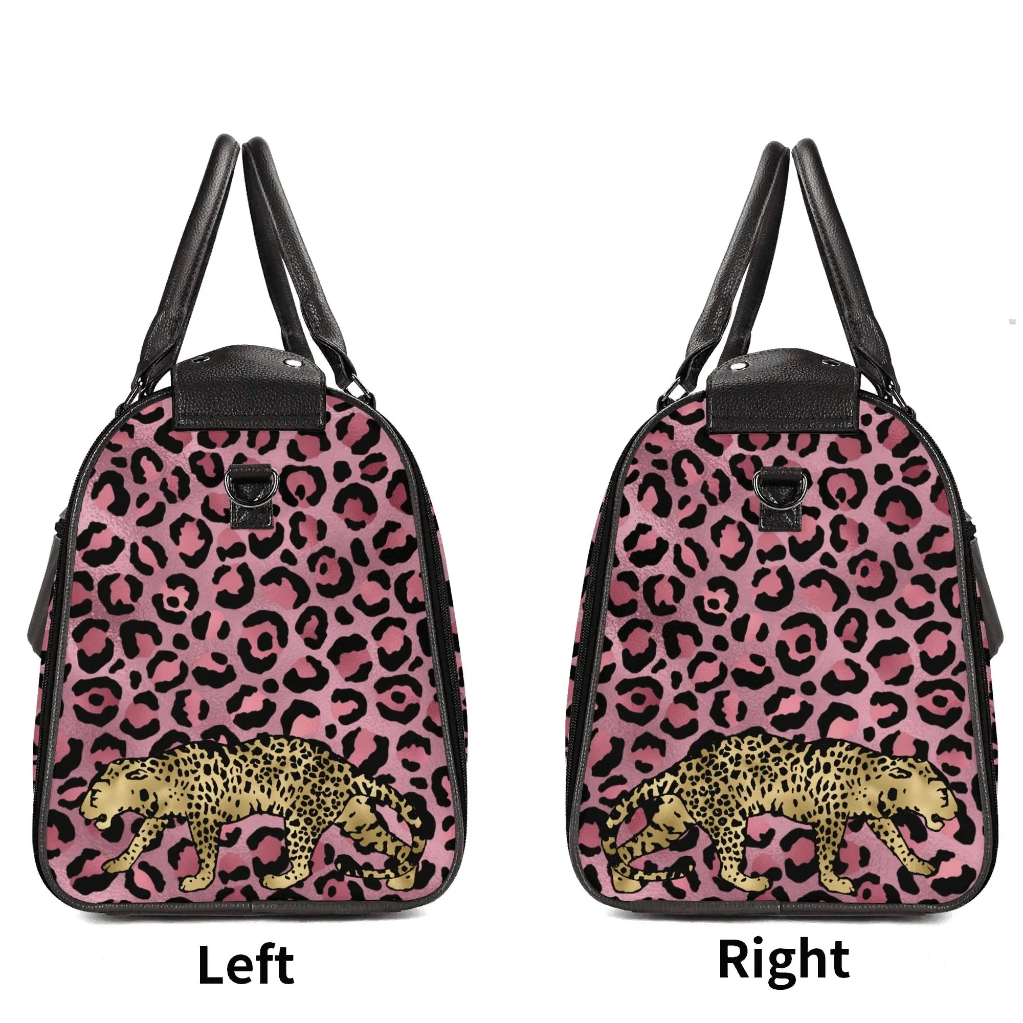 Gold Leopard Pattern Foldable PU Leather Travel Bag with Shoulder Strap