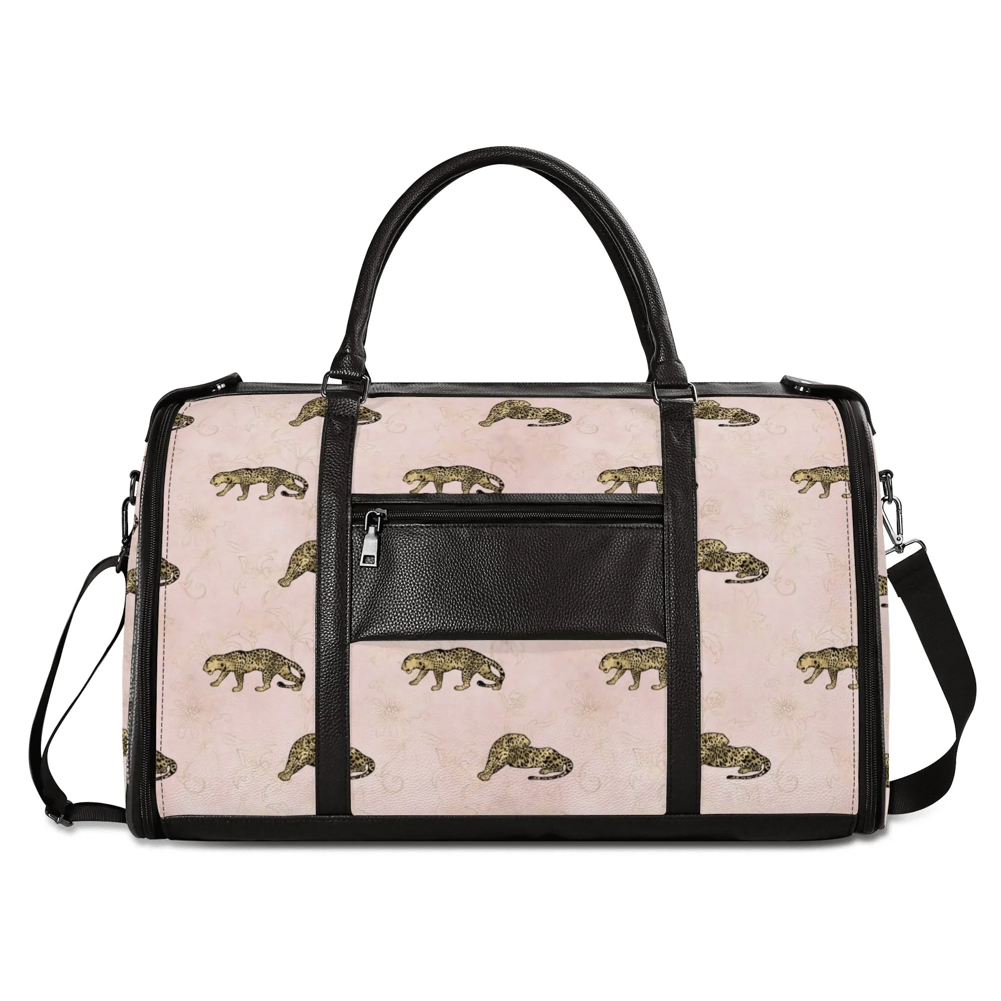 Gold Leopard Pattern Foldable PU Leather Travel Bag with Shoulder Strap