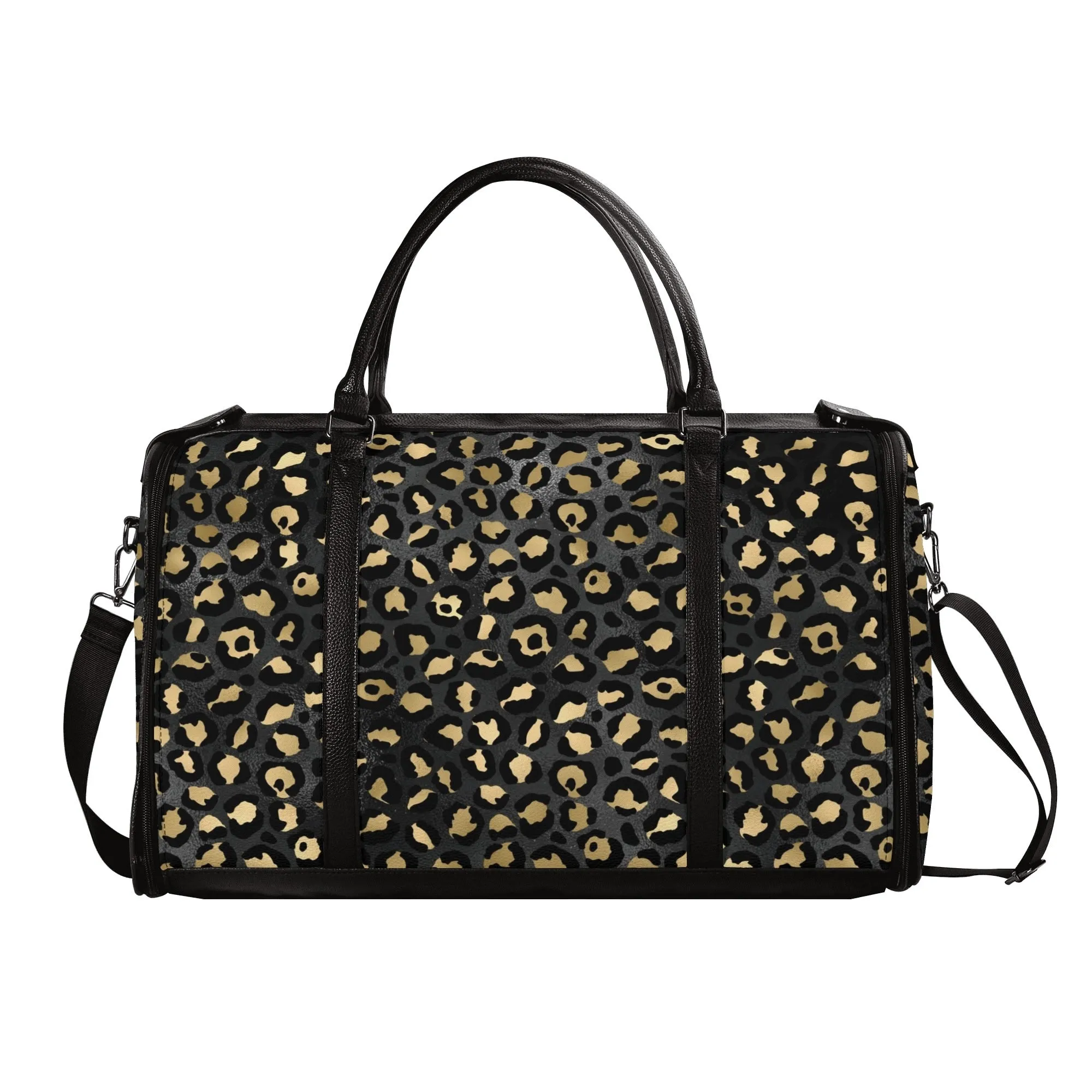 Gold Leopard Pattern Foldable PU Leather Travel Bag with Shoulder Strap