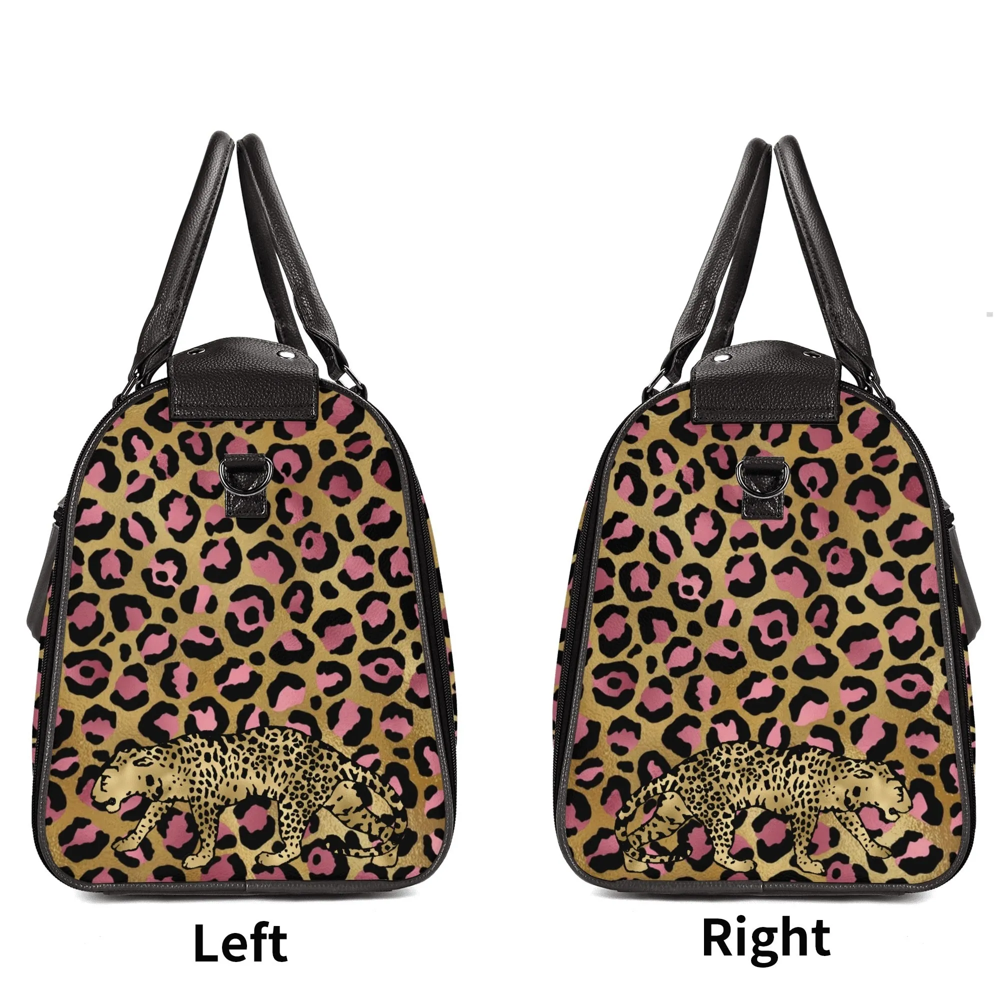 Gold Leopard Pattern Foldable PU Leather Travel Bag with Shoulder Strap