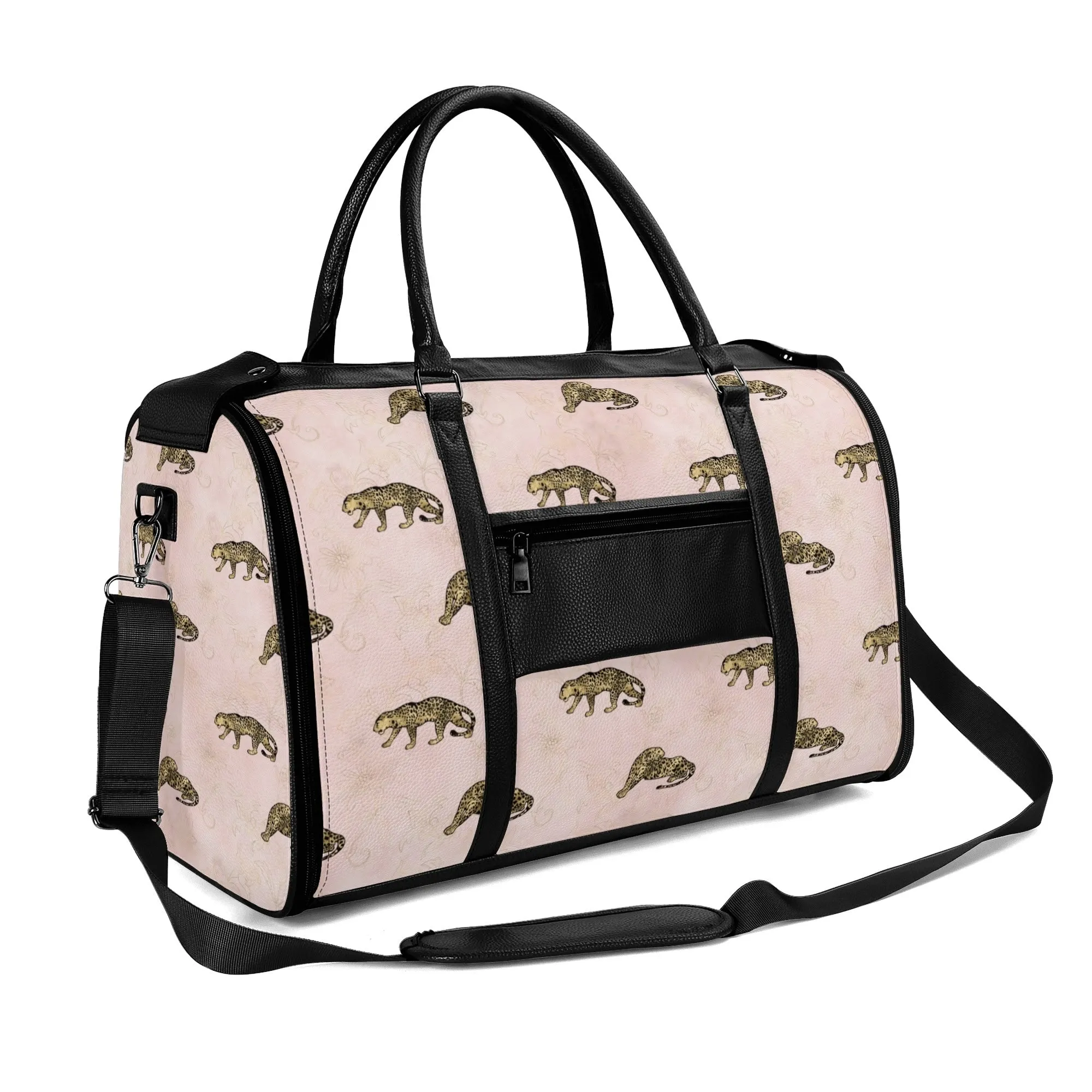 Gold Leopard Pattern Foldable PU Leather Travel Bag with Shoulder Strap