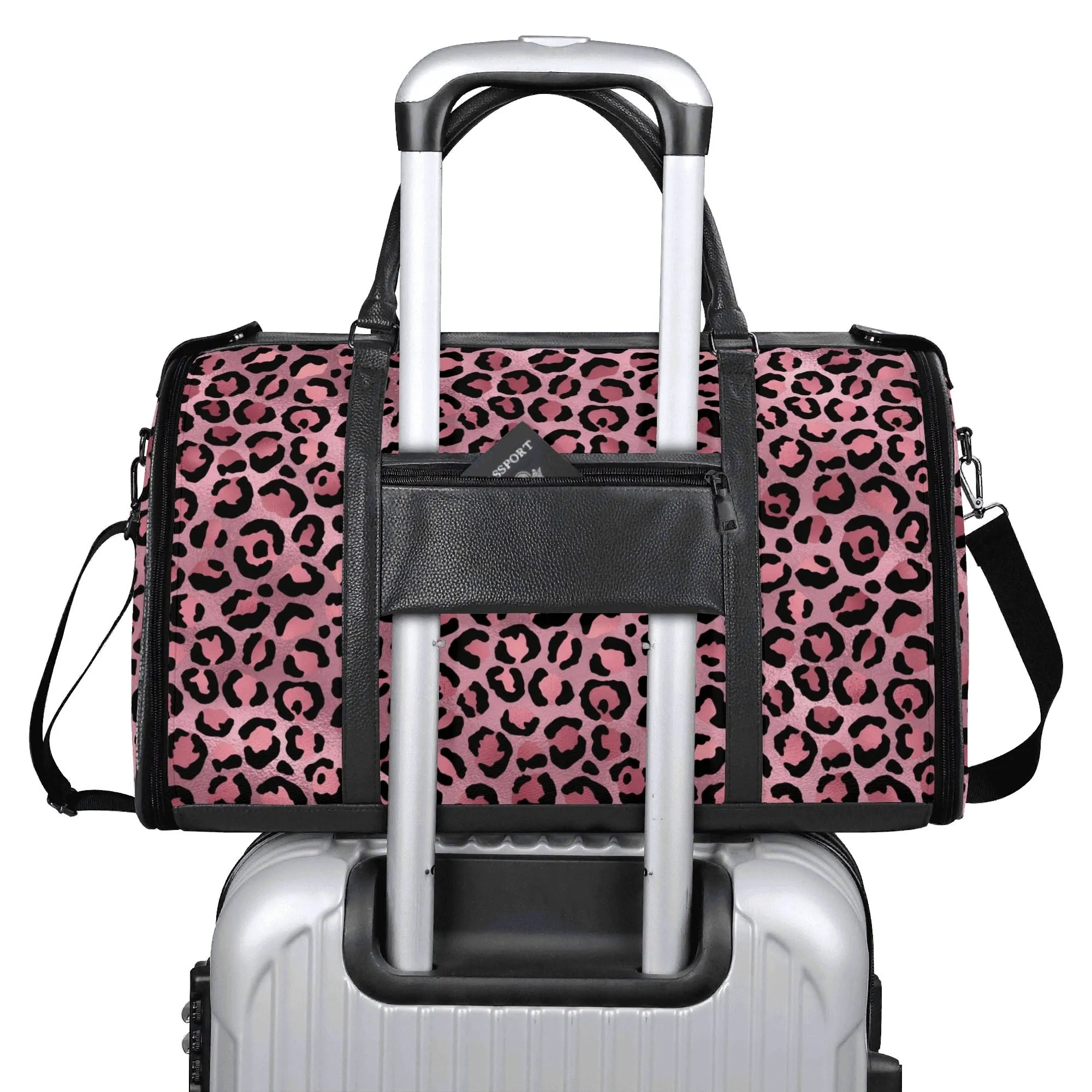 Gold Leopard Pattern Foldable PU Leather Travel Bag with Shoulder Strap