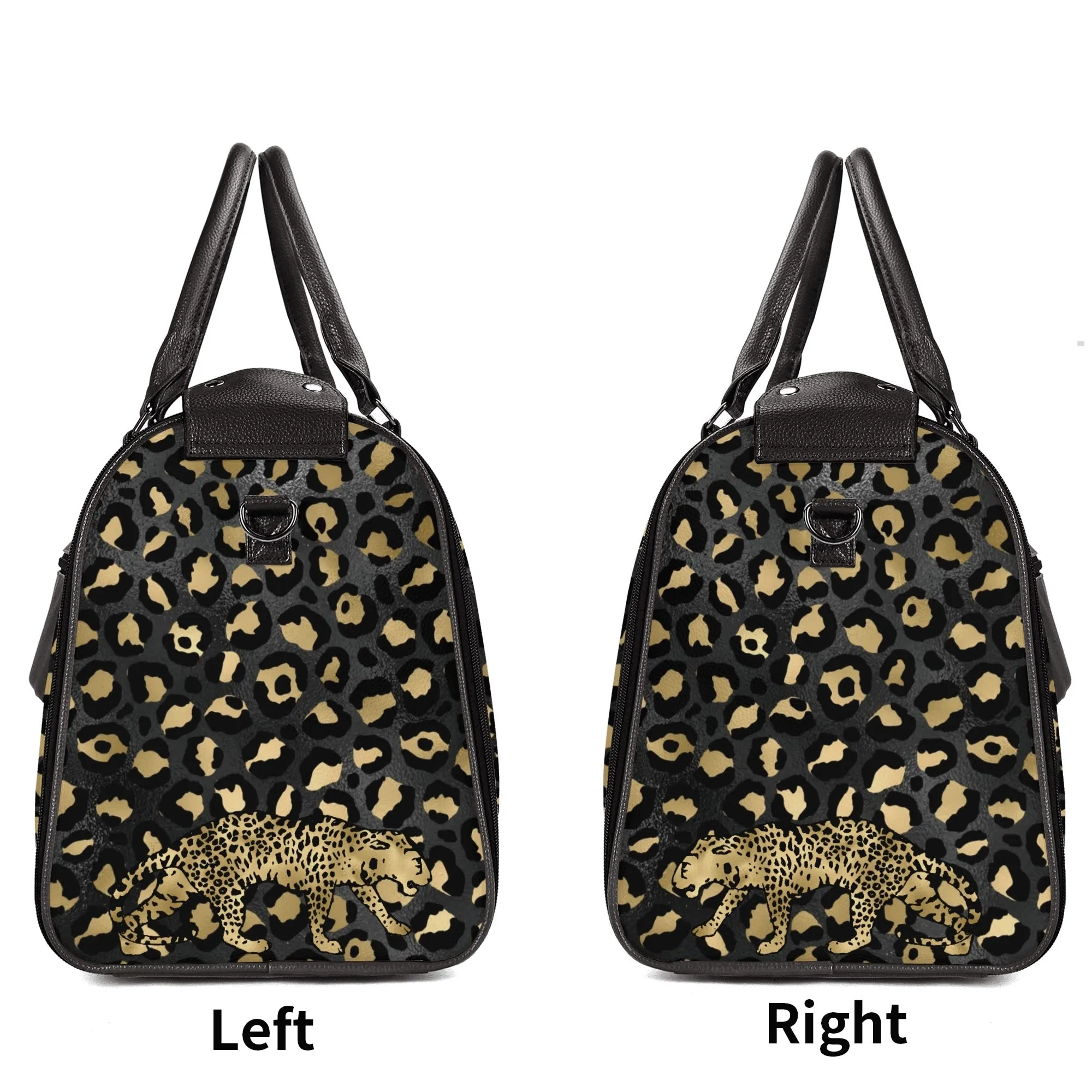 Gold Leopard Pattern Foldable PU Leather Travel Bag with Shoulder Strap