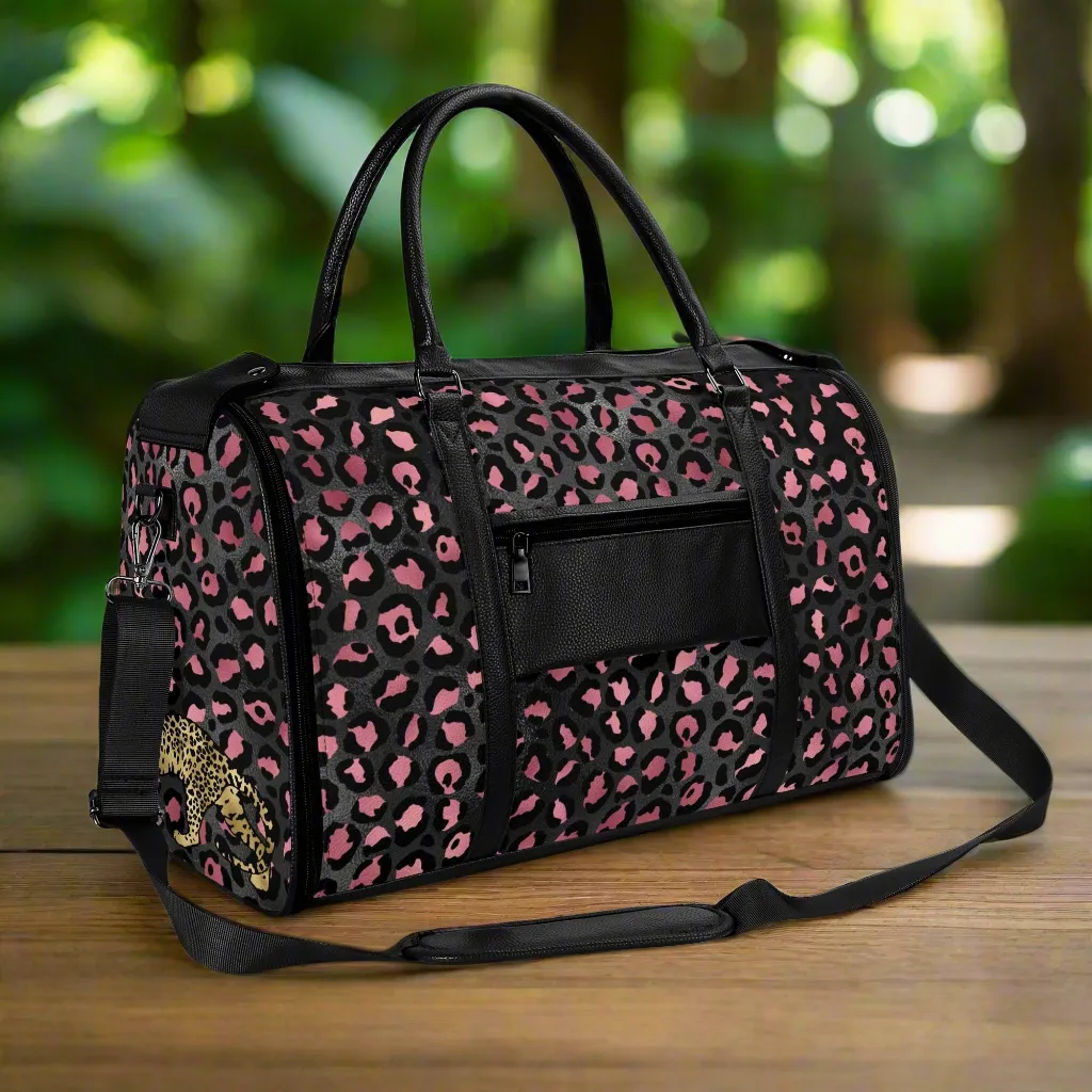 Gold Leopard Pattern Foldable PU Leather Travel Bag with Shoulder Strap