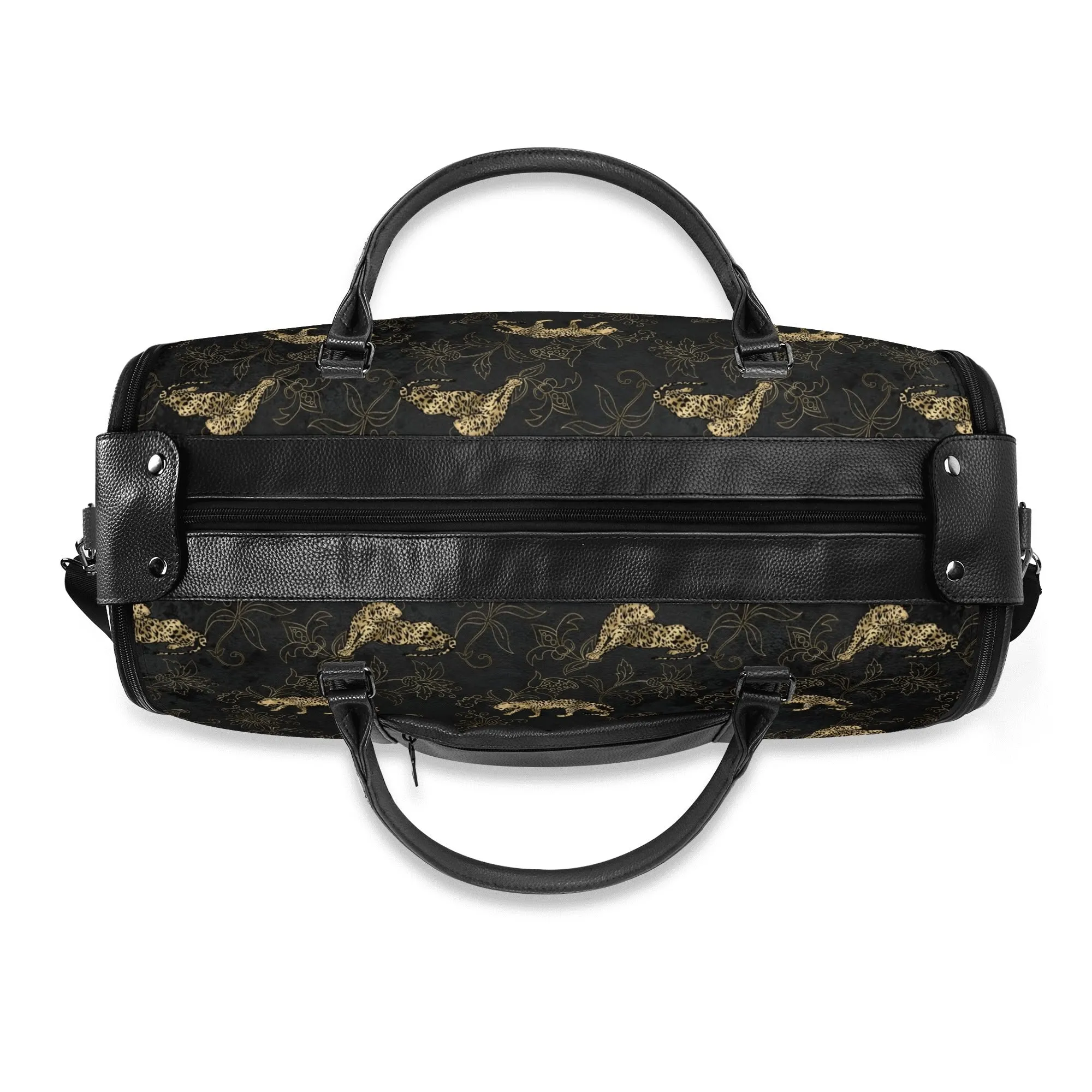 Gold Leopard Pattern Foldable PU Leather Travel Bag with Shoulder Strap