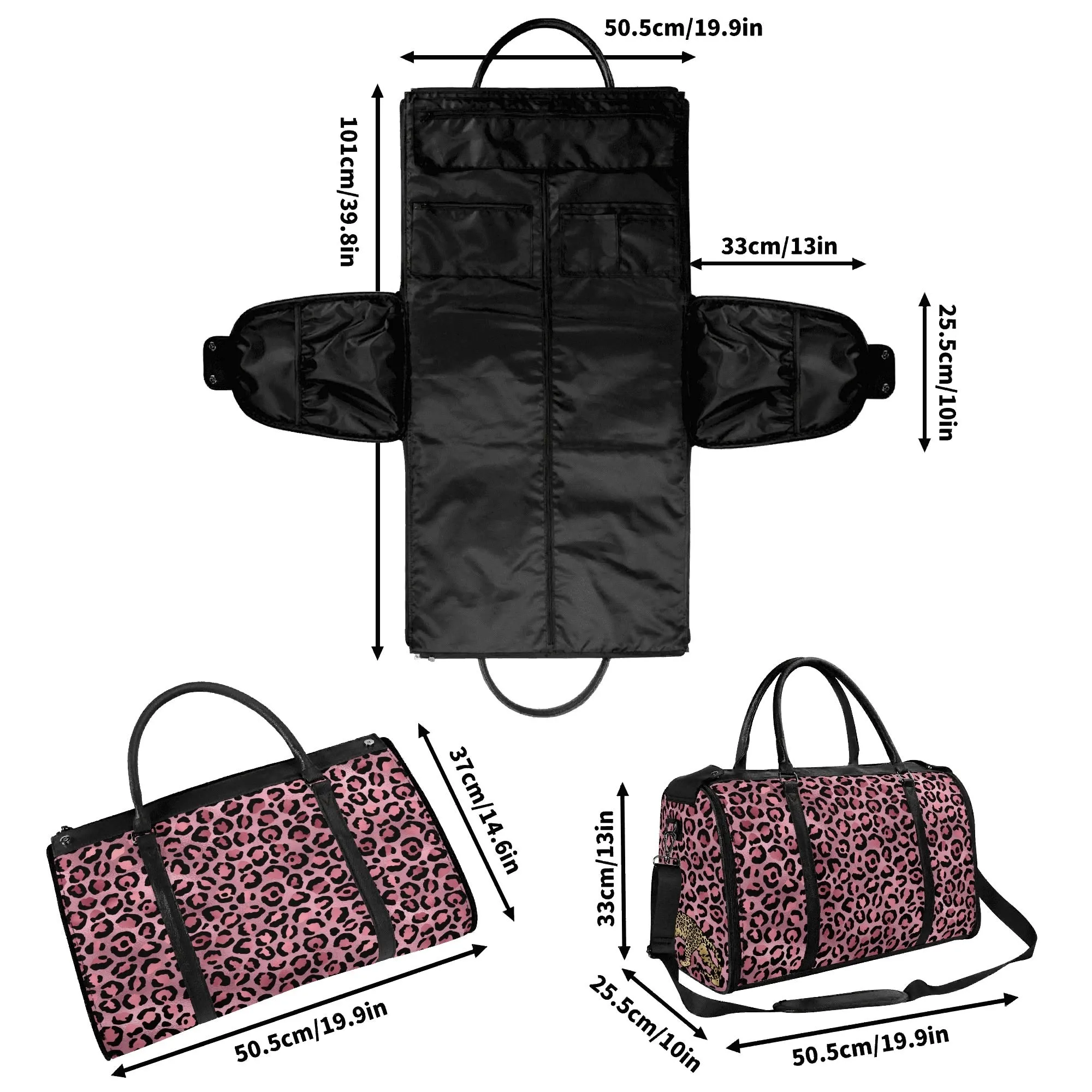 Gold Leopard Pattern Foldable PU Leather Travel Bag with Shoulder Strap