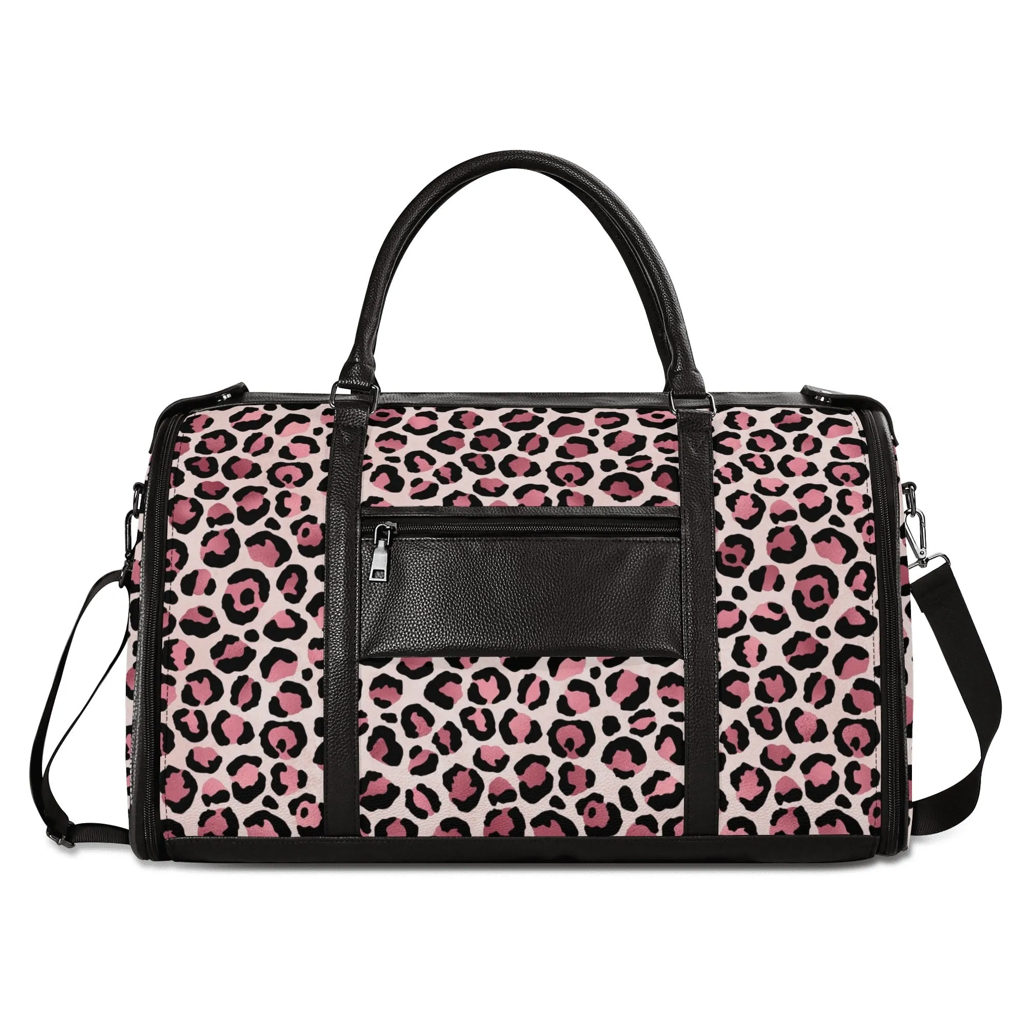 Gold Leopard Pattern Foldable PU Leather Travel Bag with Shoulder Strap