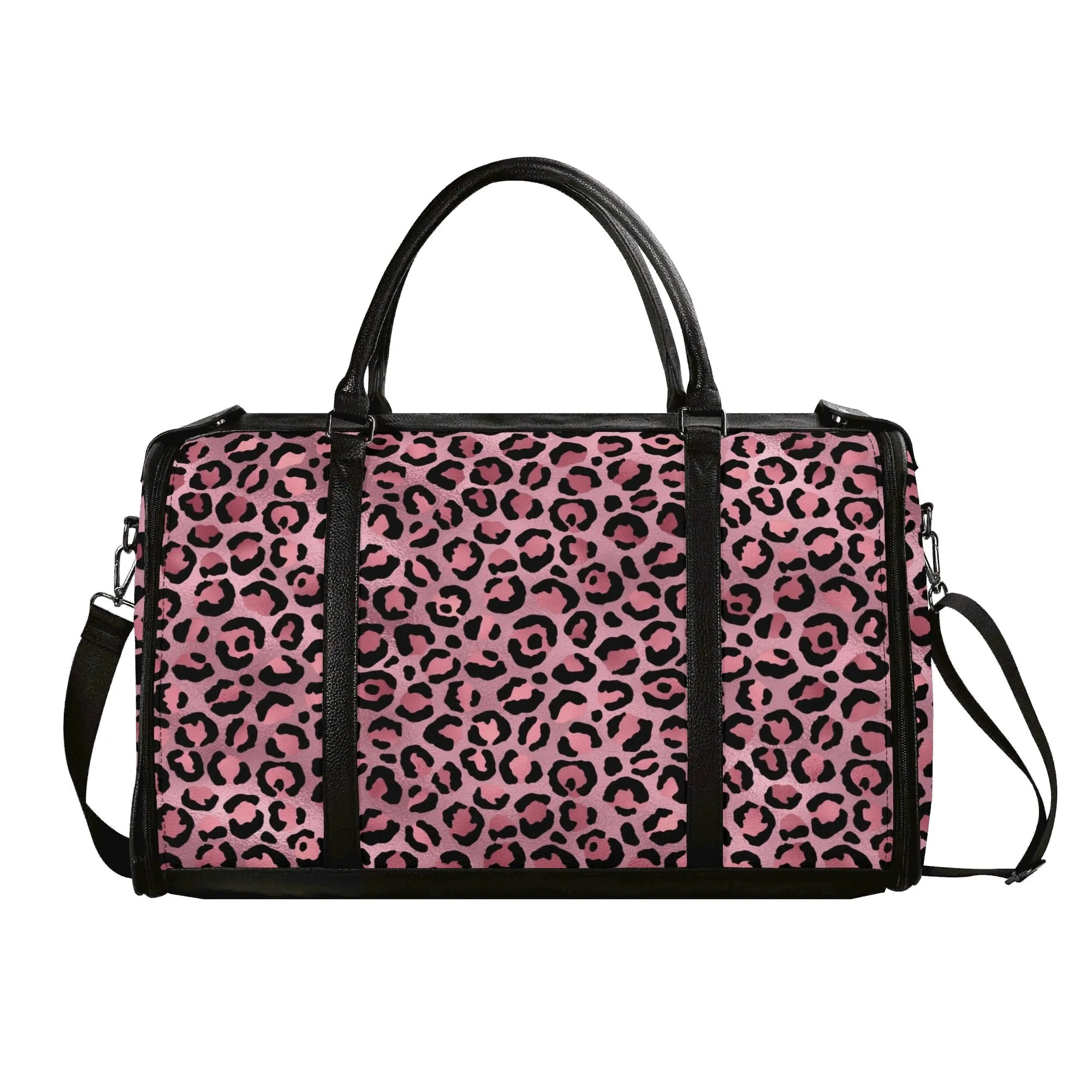 Gold Leopard Pattern Foldable PU Leather Travel Bag with Shoulder Strap