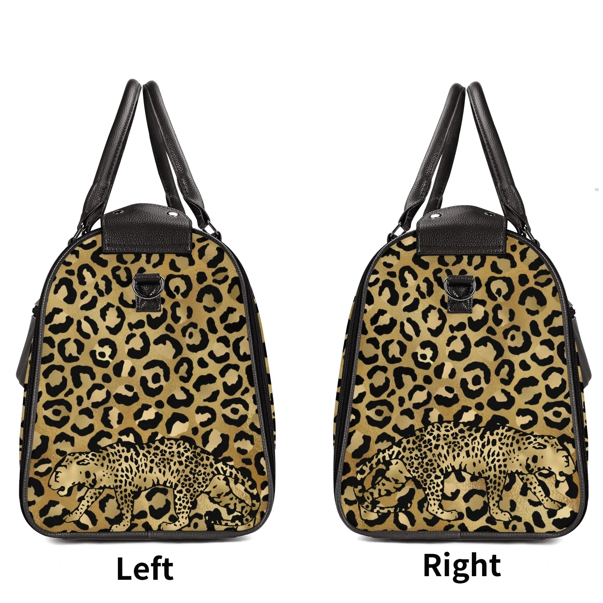 Gold Leopard Pattern Foldable PU Leather Travel Bag with Shoulder Strap