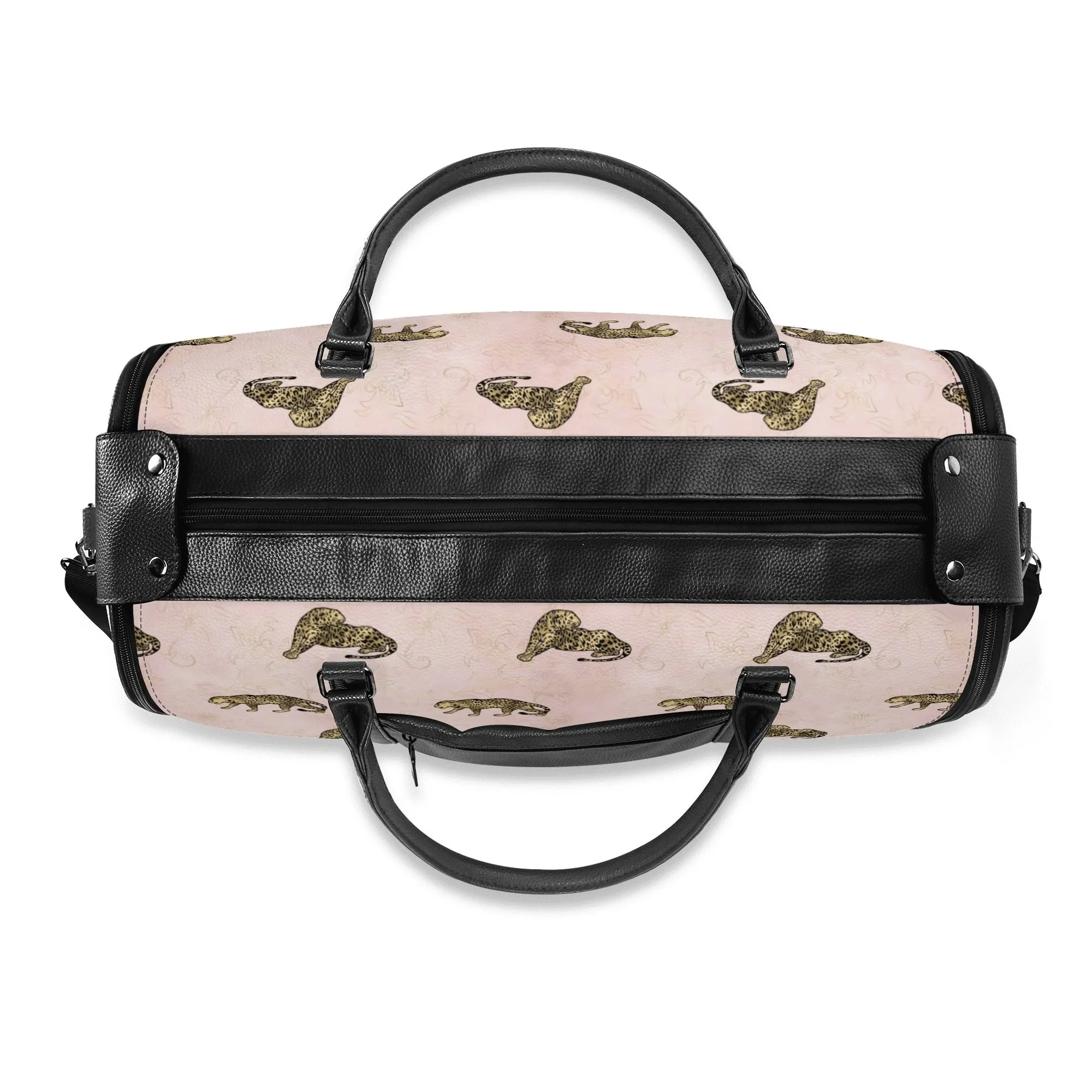 Gold Leopard Pattern Foldable PU Leather Travel Bag with Shoulder Strap