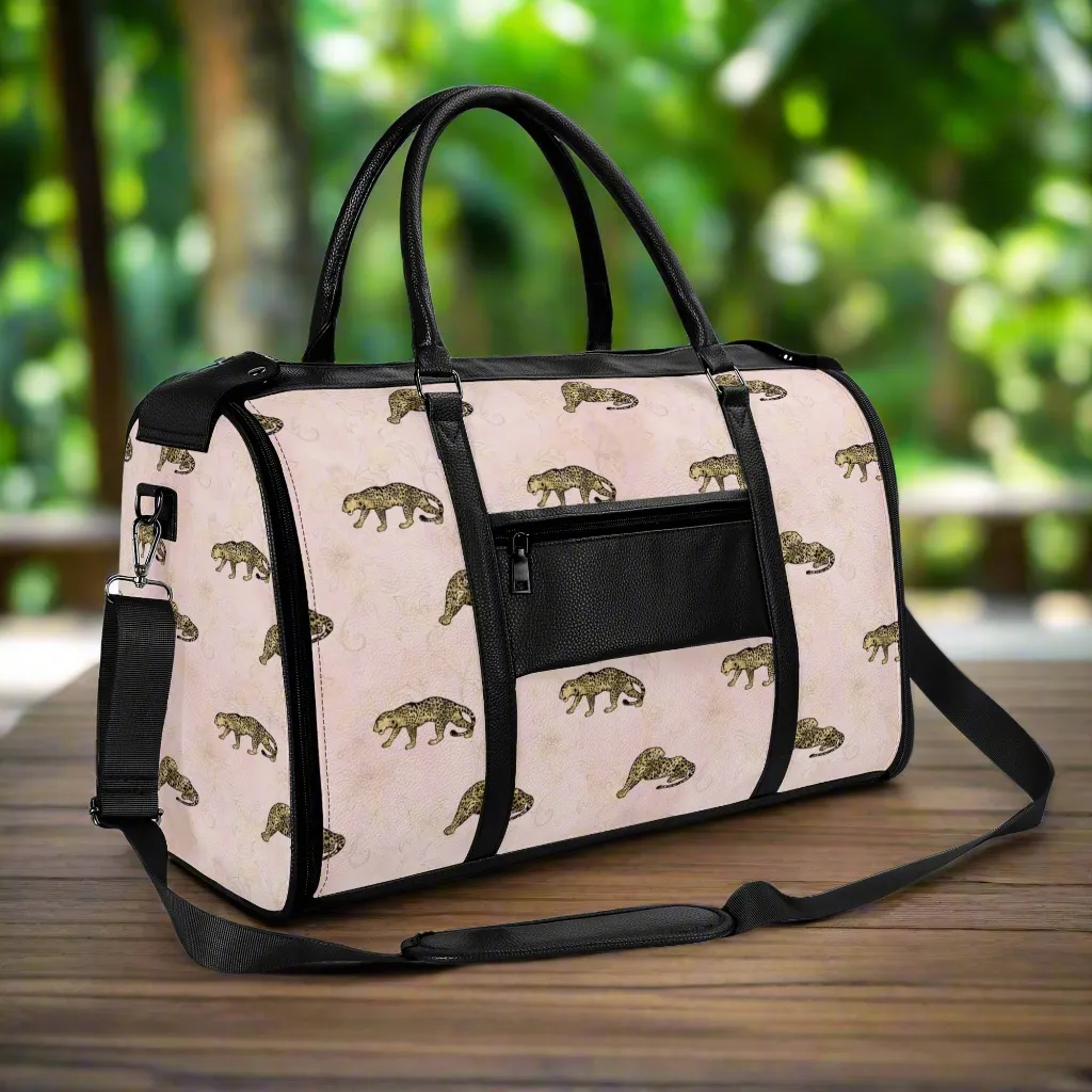Gold Leopard Pattern Foldable PU Leather Travel Bag with Shoulder Strap