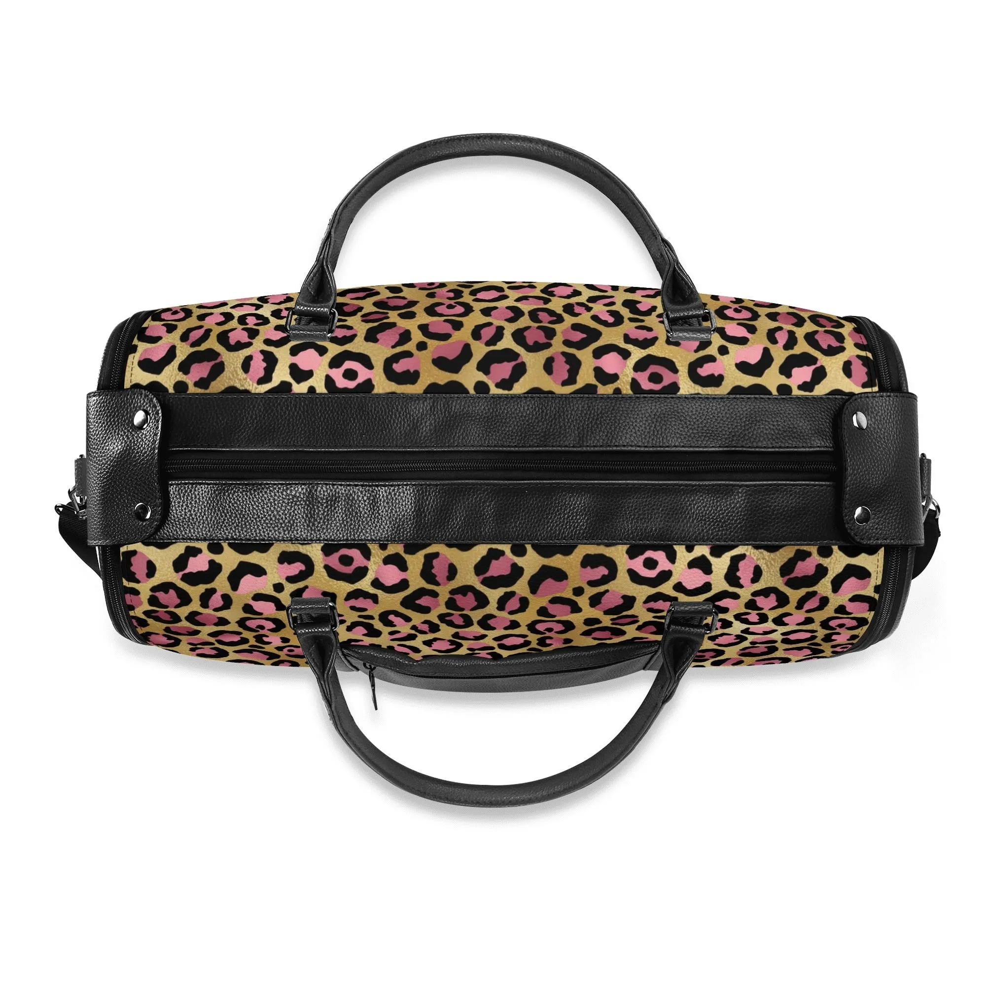 Gold Leopard Pattern Foldable PU Leather Travel Bag with Shoulder Strap