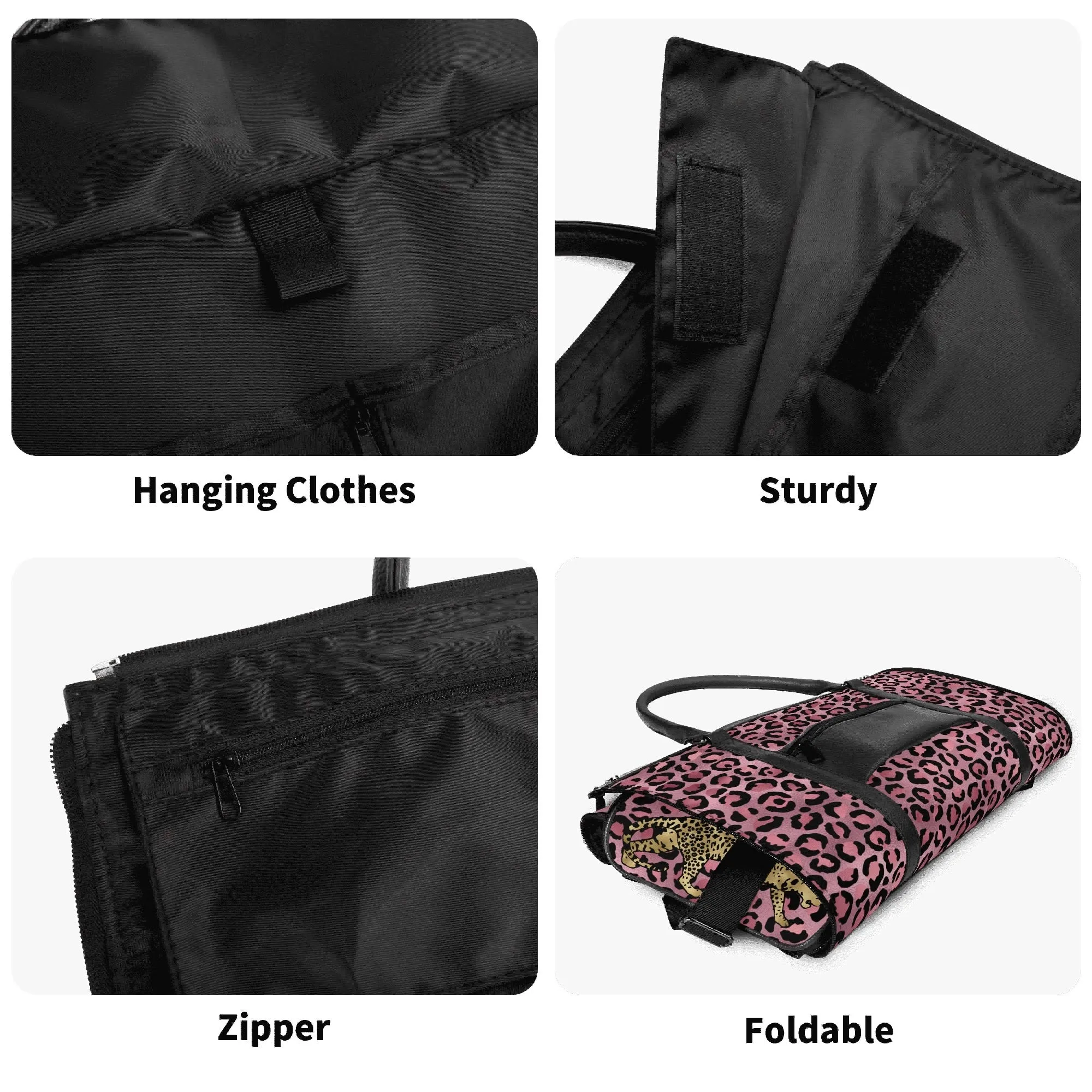 Gold Leopard Pattern Foldable PU Leather Travel Bag with Shoulder Strap