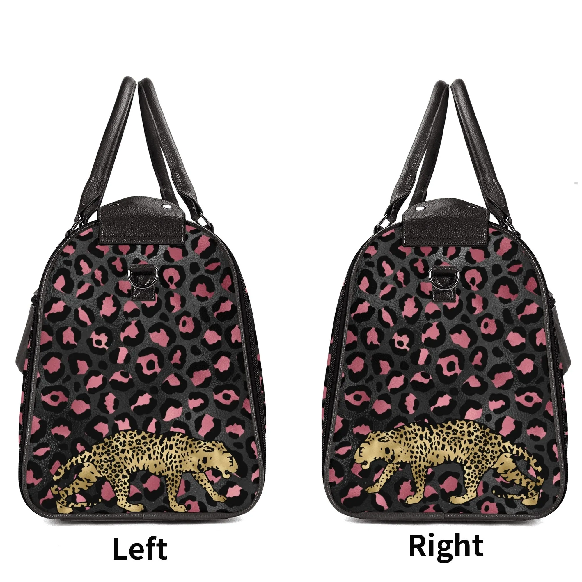 Gold Leopard Pattern Foldable PU Leather Travel Bag with Shoulder Strap