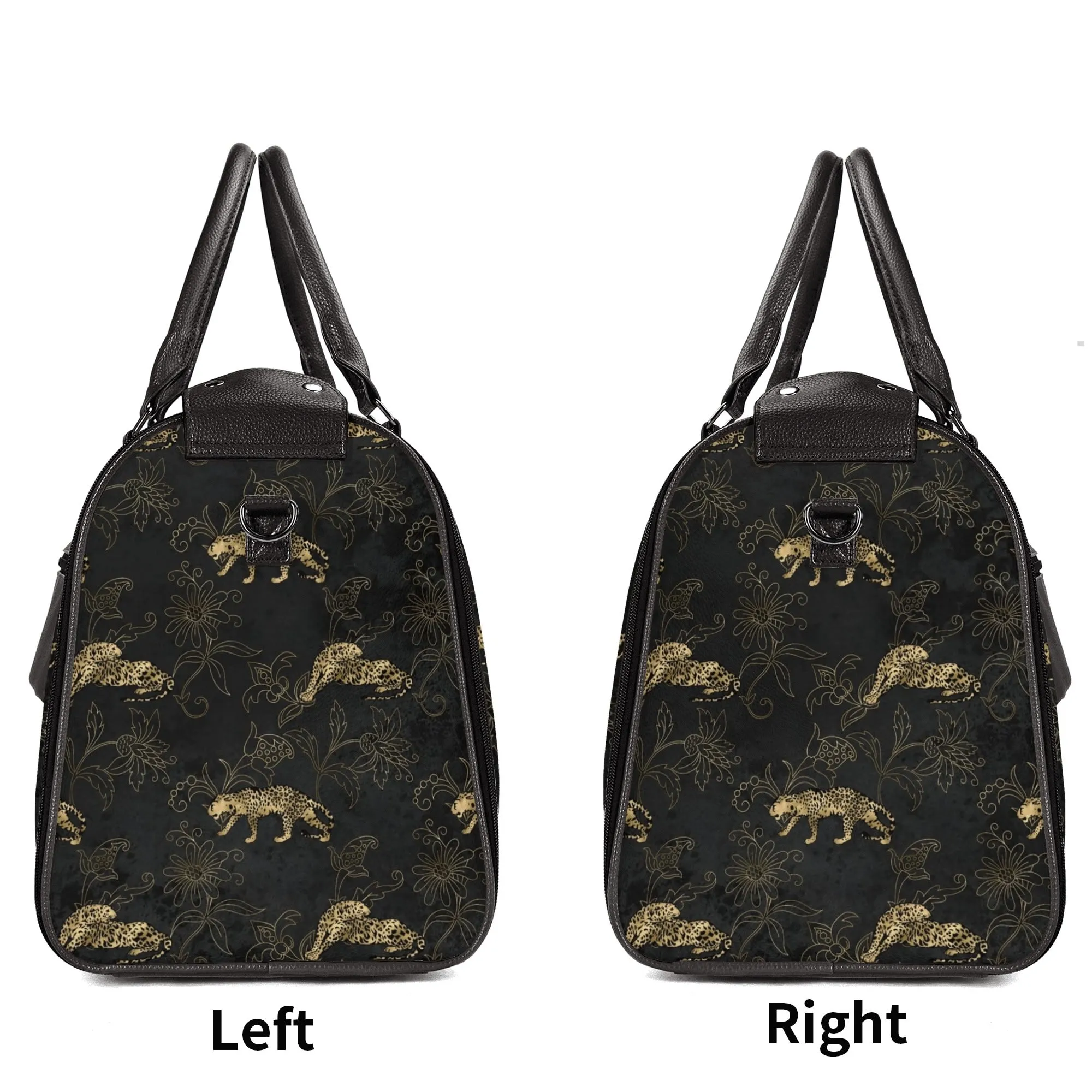 Gold Leopard Pattern Foldable PU Leather Travel Bag with Shoulder Strap