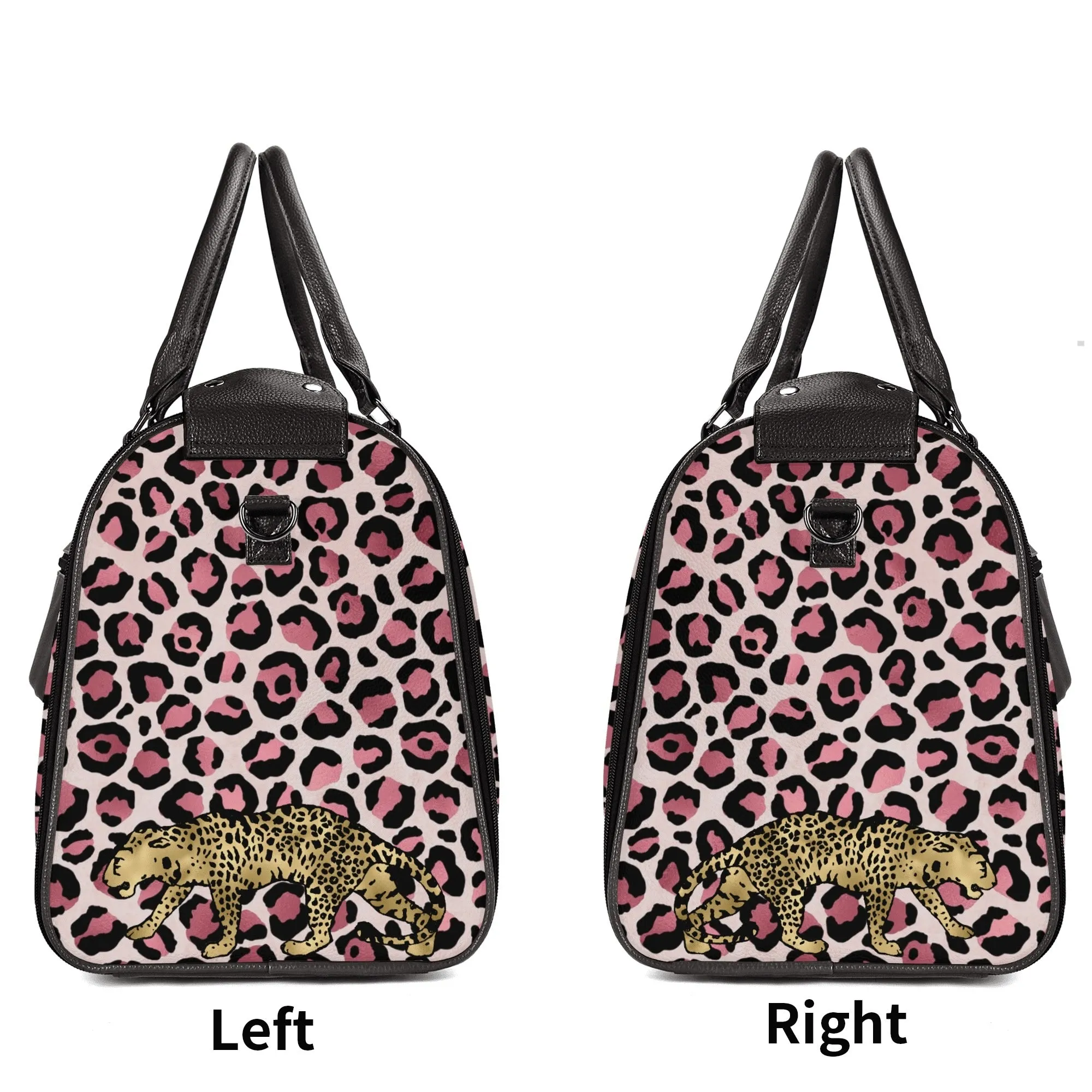 Gold Leopard Pattern Foldable PU Leather Travel Bag with Shoulder Strap
