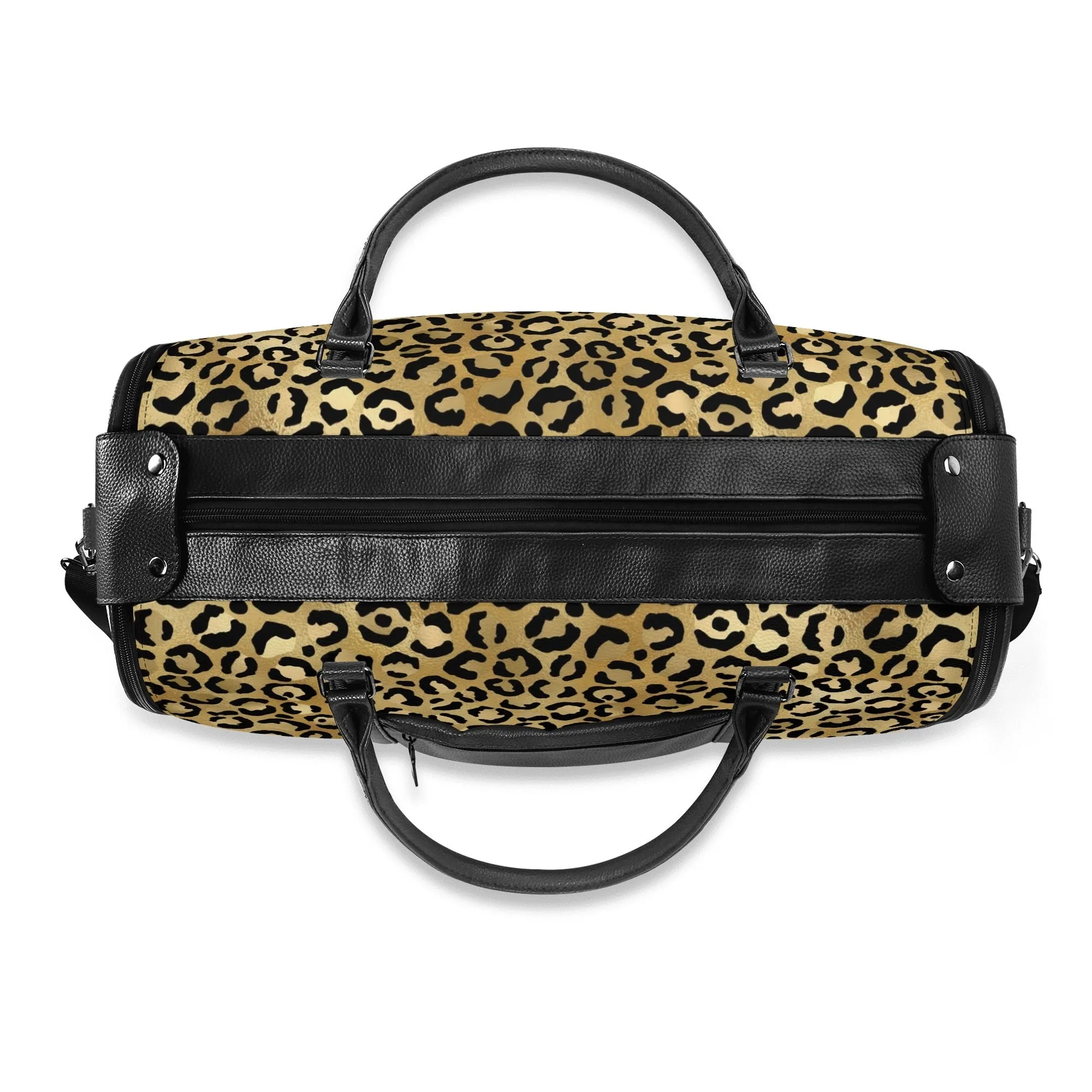 Gold Leopard Pattern Foldable PU Leather Travel Bag with Shoulder Strap