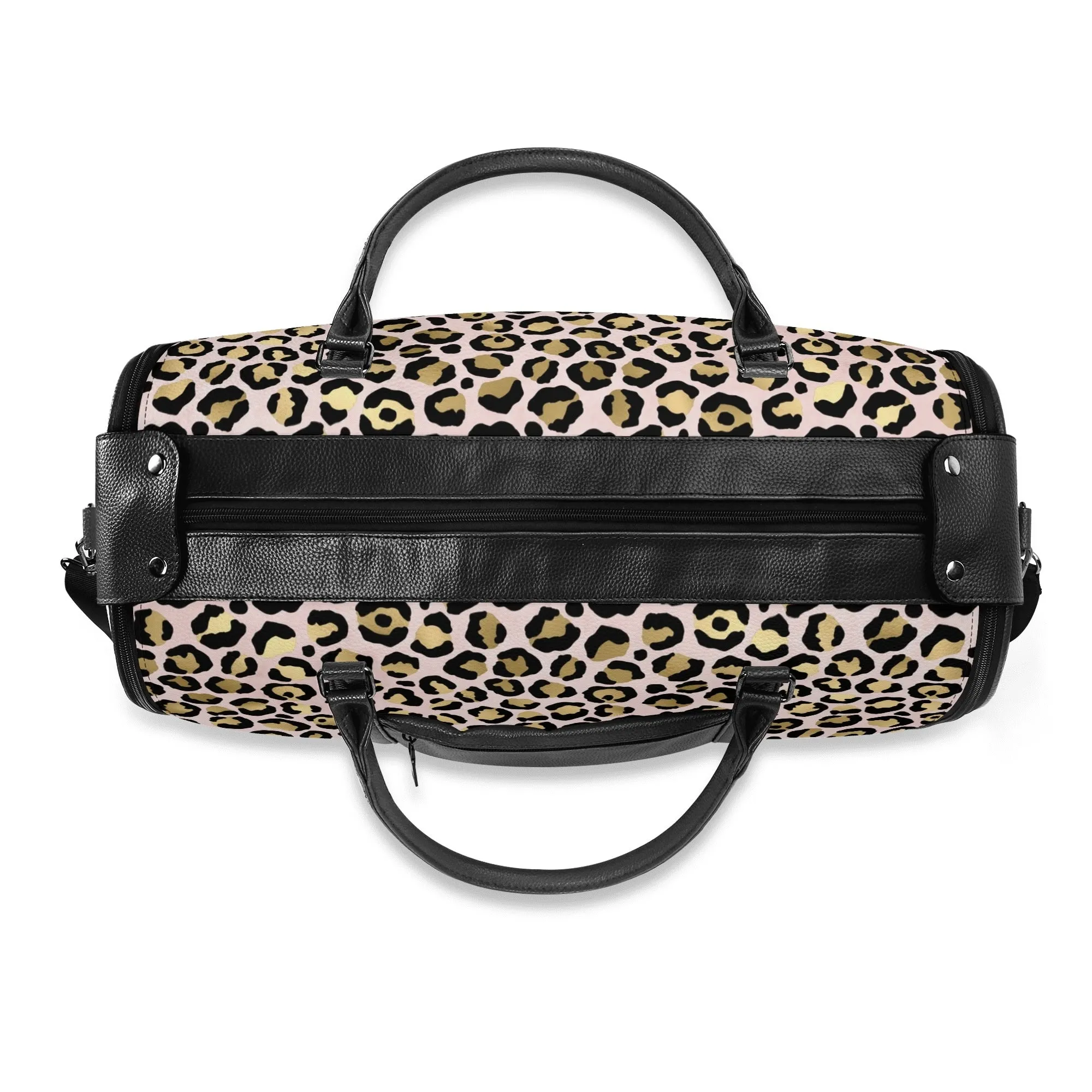 Gold Leopard Pattern Foldable PU Leather Travel Bag with Shoulder Strap