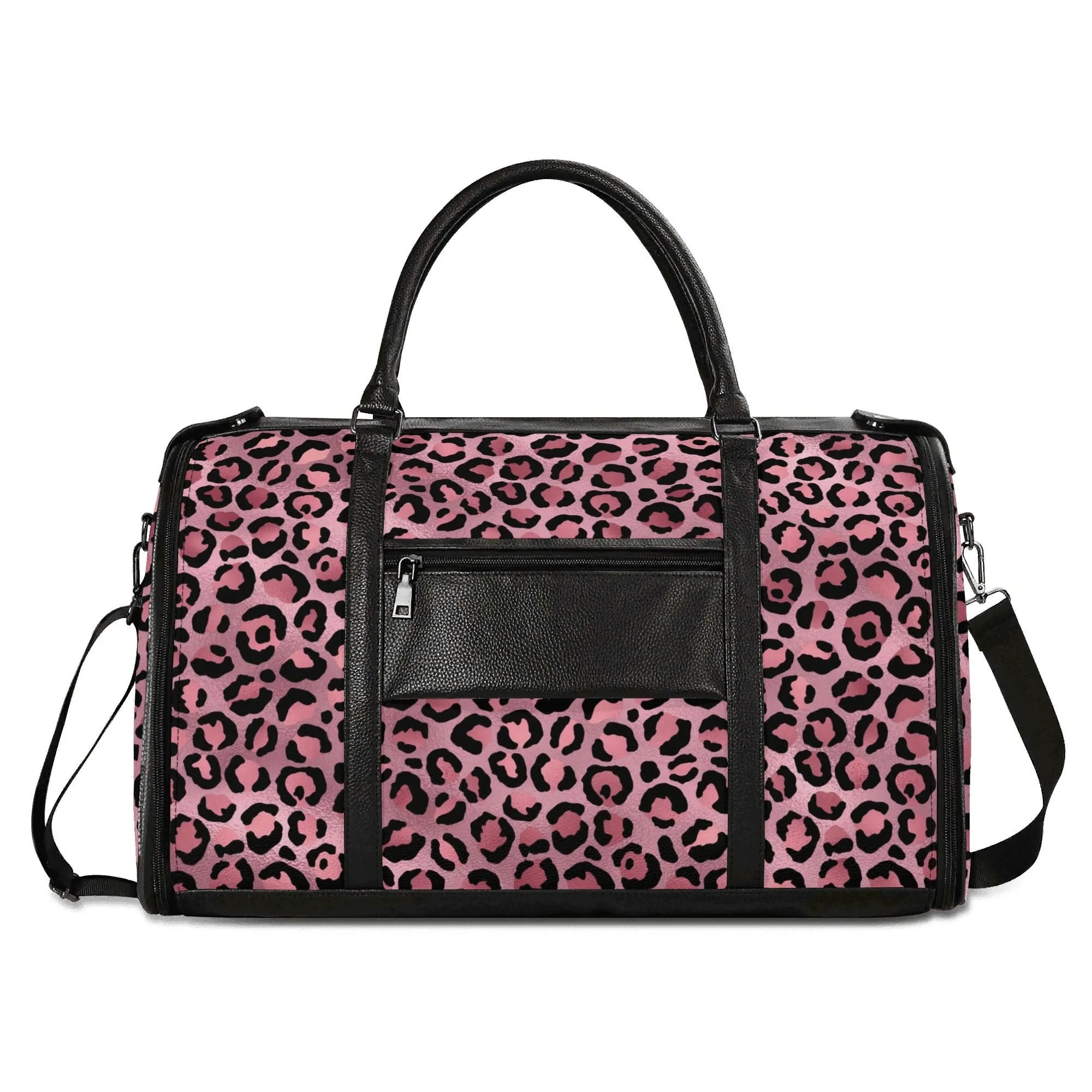 Gold Leopard Pattern Foldable PU Leather Travel Bag with Shoulder Strap