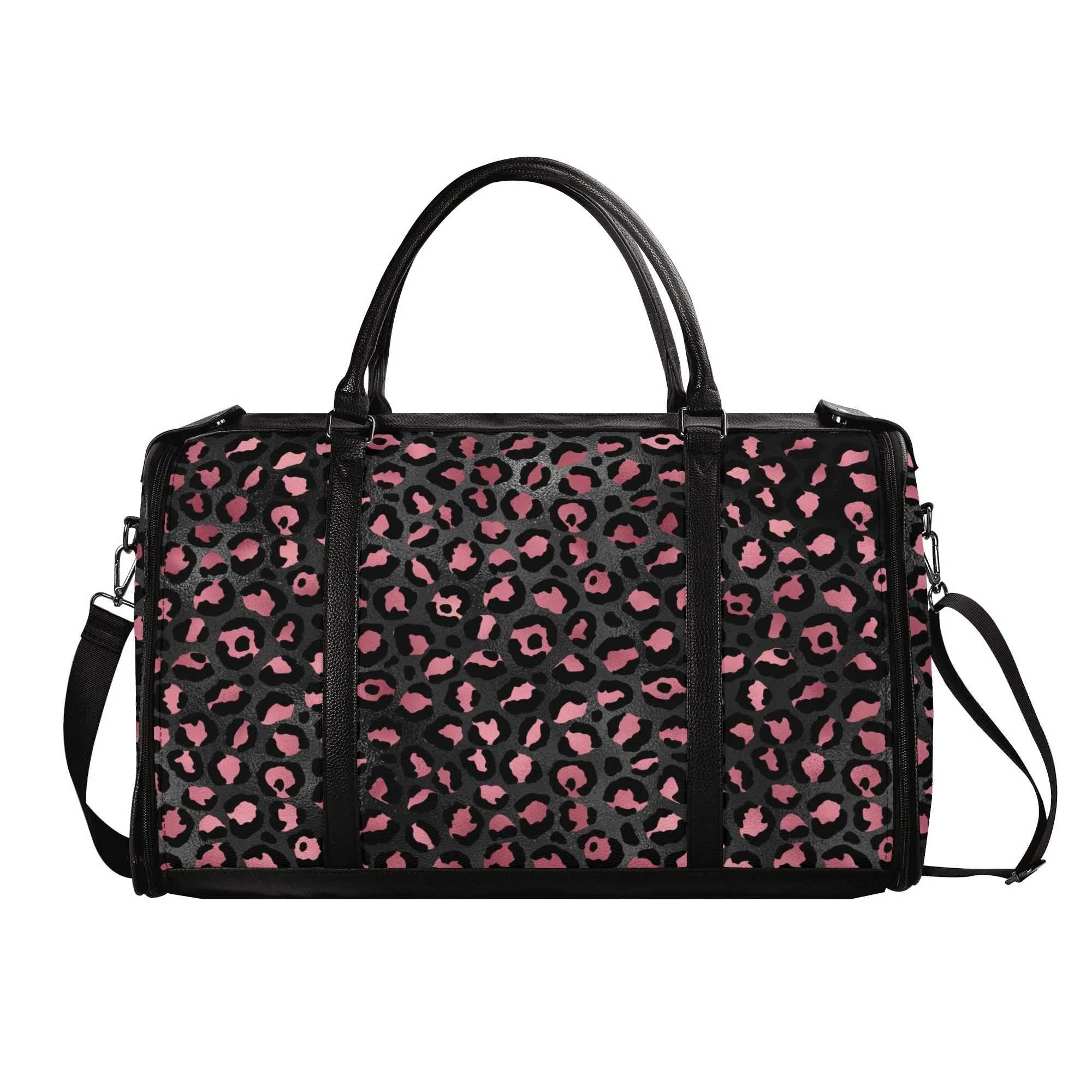 Gold Leopard Pattern Foldable PU Leather Travel Bag with Shoulder Strap