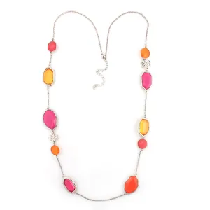 GOLD MULTI OANGE AND FUSCHIA STONE NECKLACE  #SC31630 (BC14)