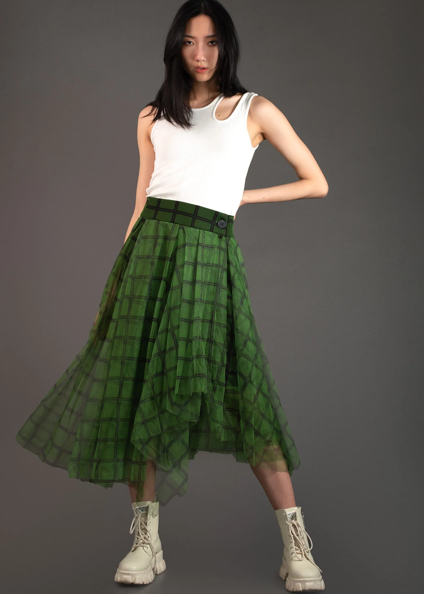 Green Plaid Tulle Skirt