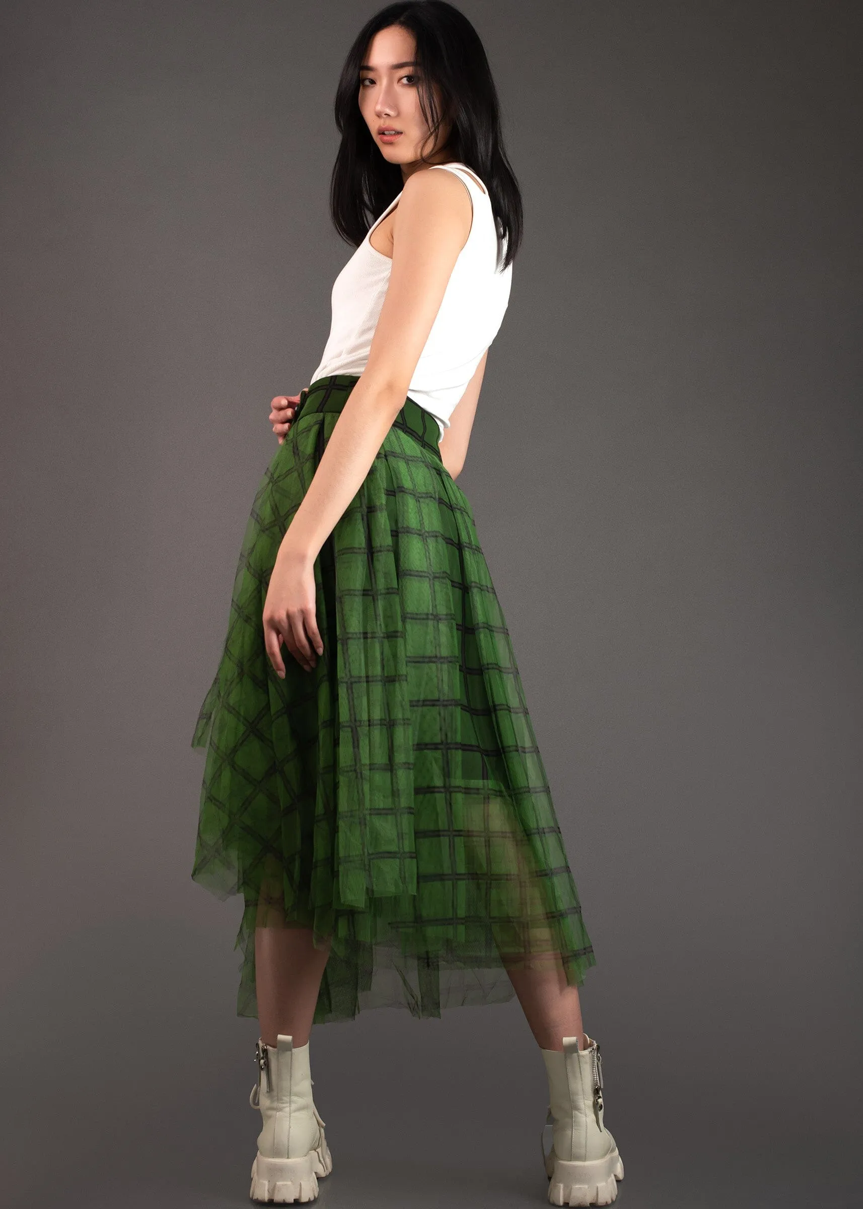 Green Plaid Tulle Skirt