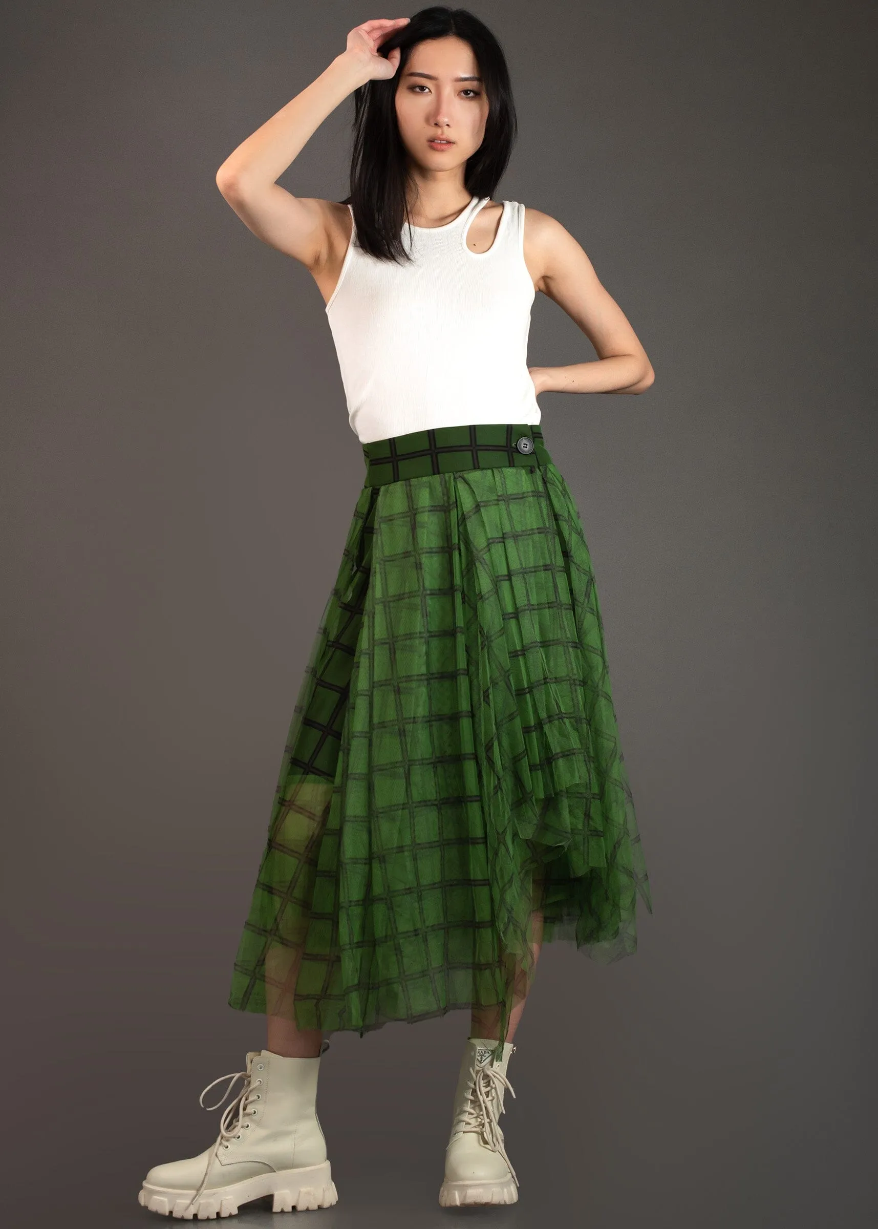 Green Plaid Tulle Skirt