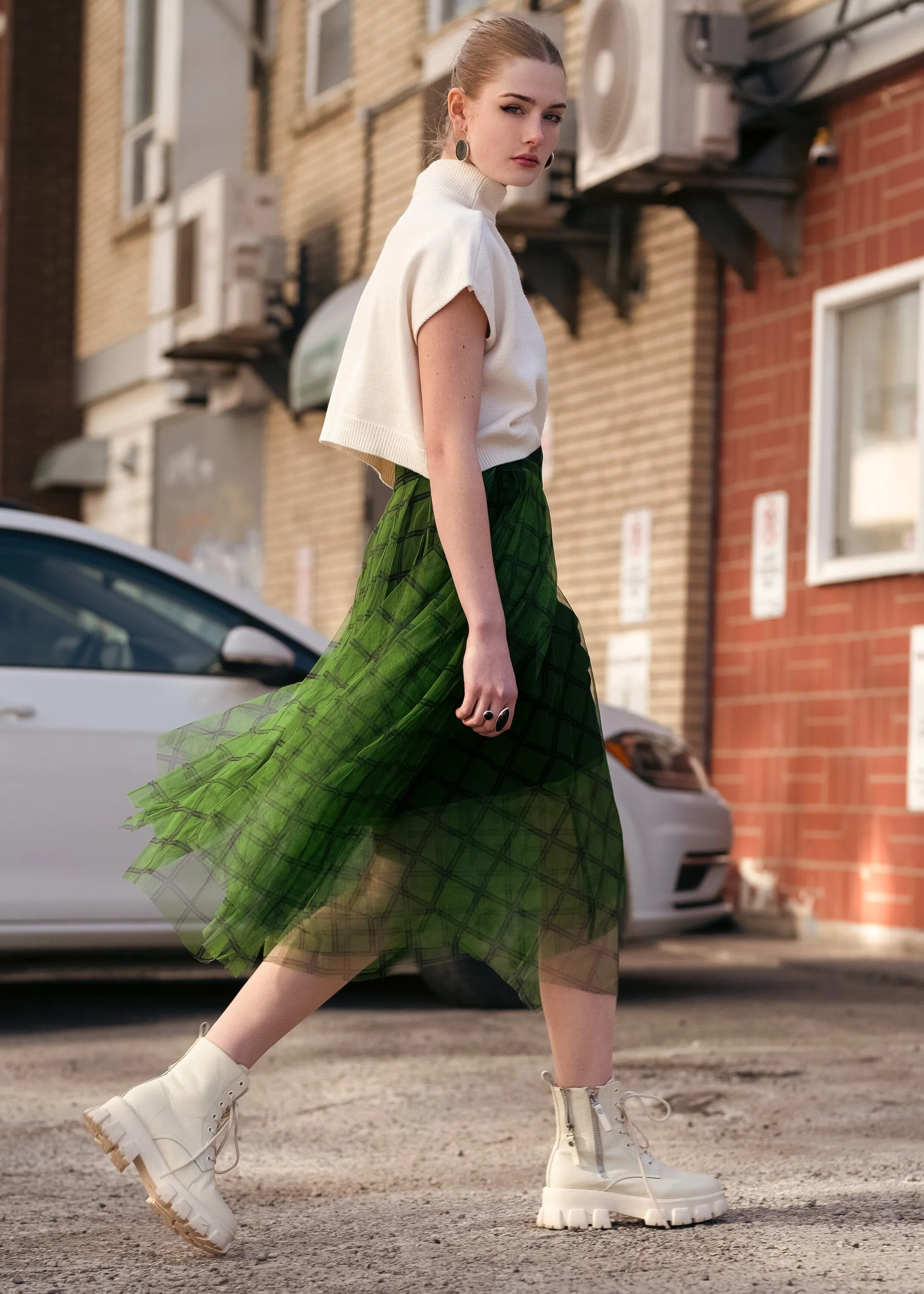 Green Plaid Tulle Skirt
