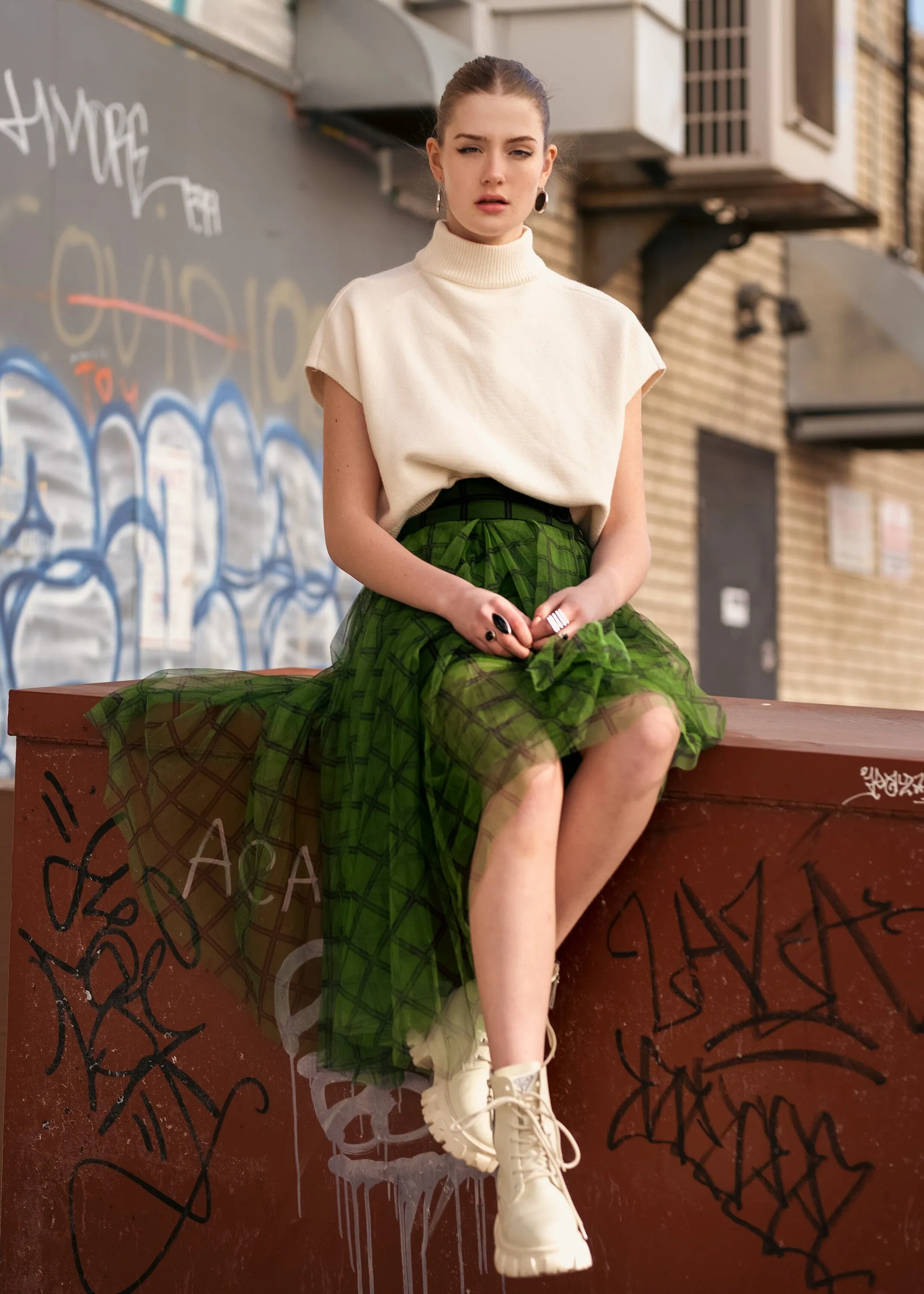 Green Plaid Tulle Skirt