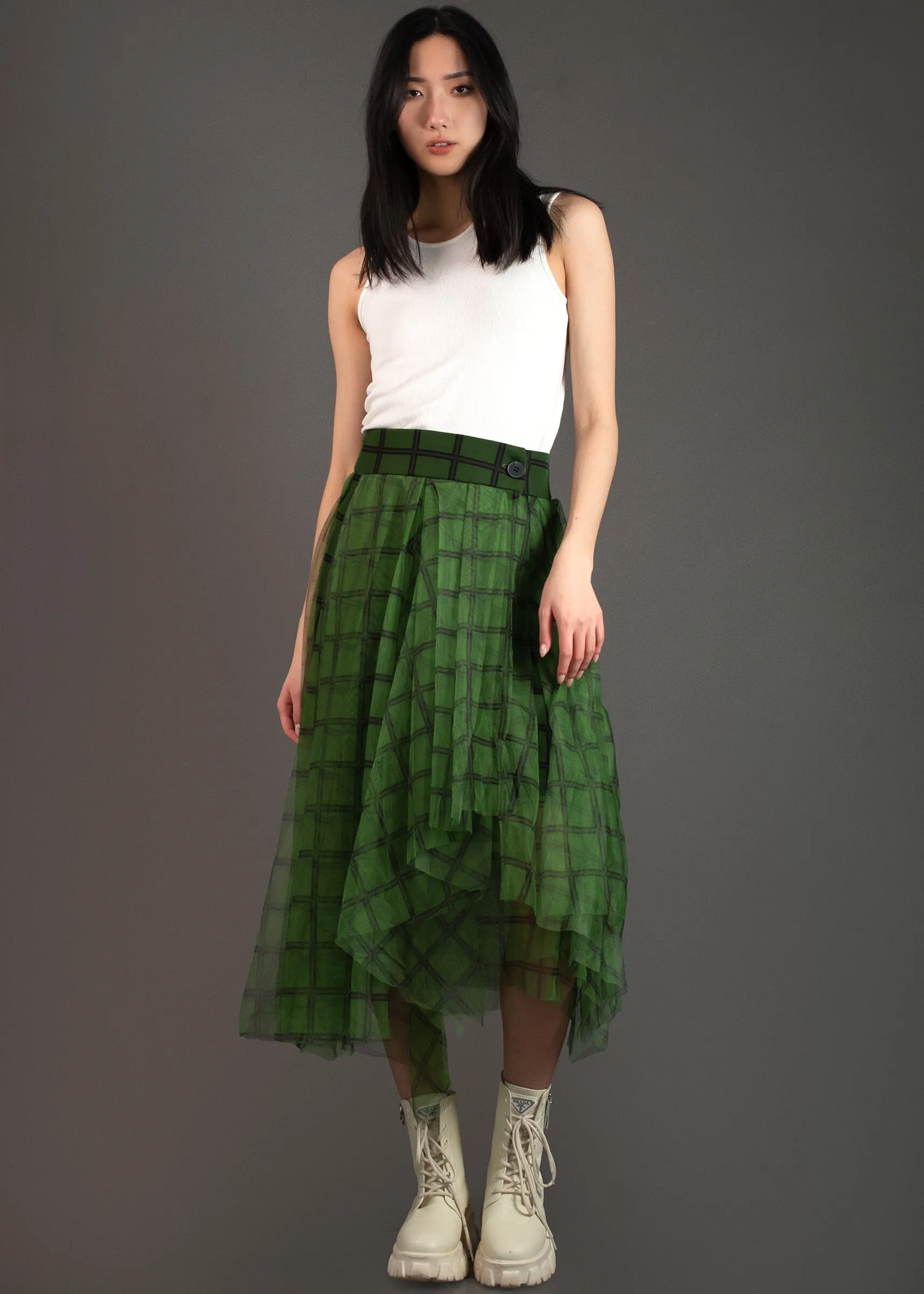 Green Plaid Tulle Skirt