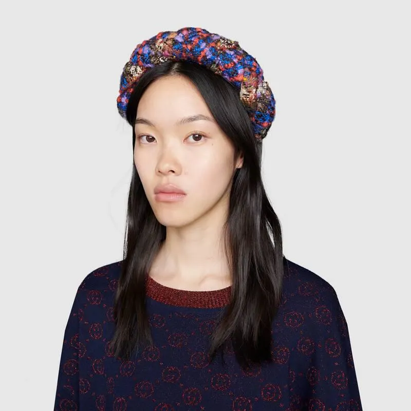 Gucci Armonia Tweed Braided Headband in Purple Multicolor