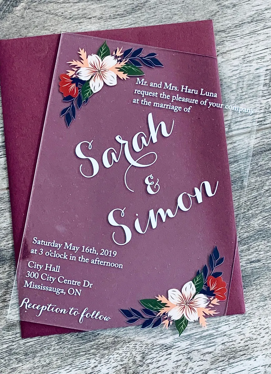 HAND DRAWN  ACRYLIC INVITATION 5"X7"