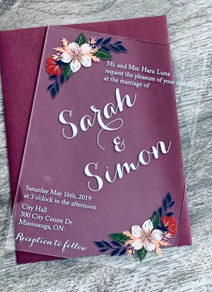HAND DRAWN  ACRYLIC INVITATION 5"X7"