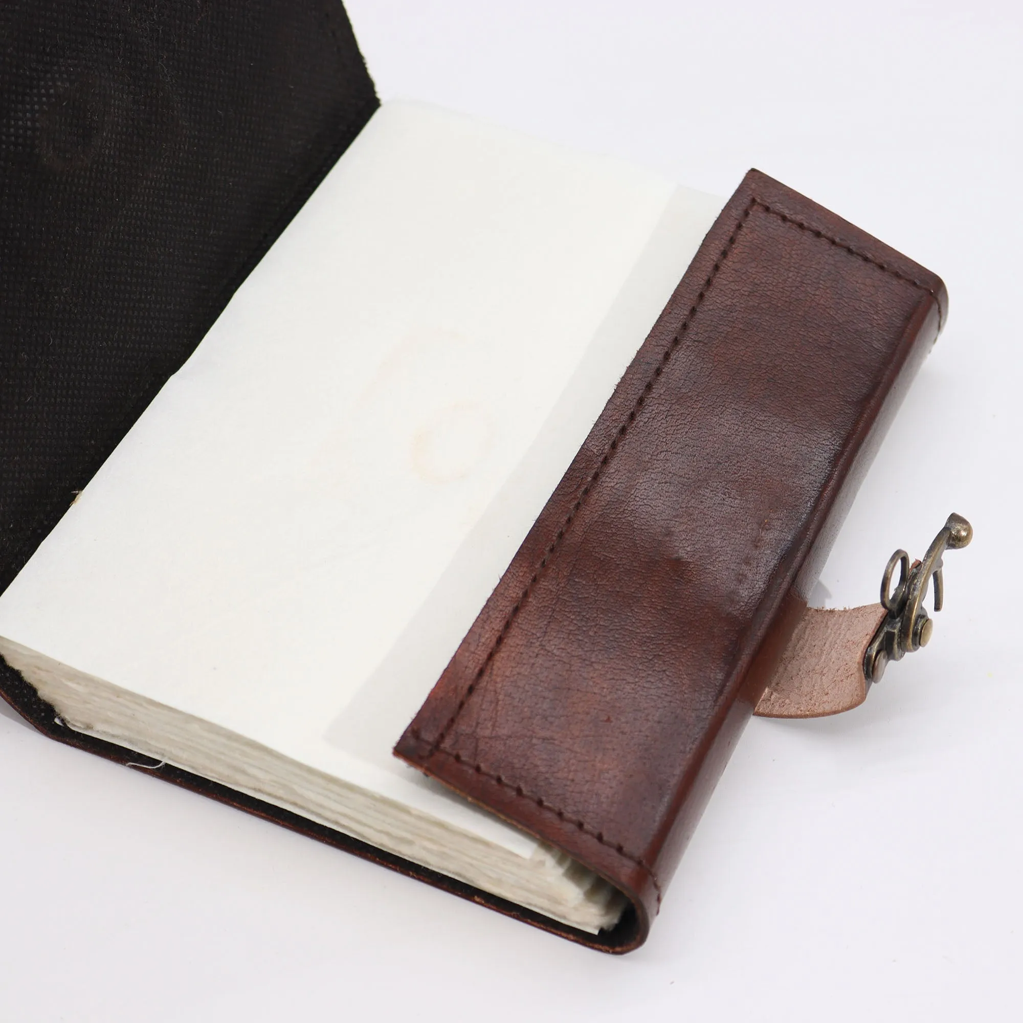 Handcrafted Leather Journal with Tree Embossed Design - Evil Eye Decor - 160 Deckle Edge Pages - 17x12.5cm - Rustic Brown with Metal Clasp Closure