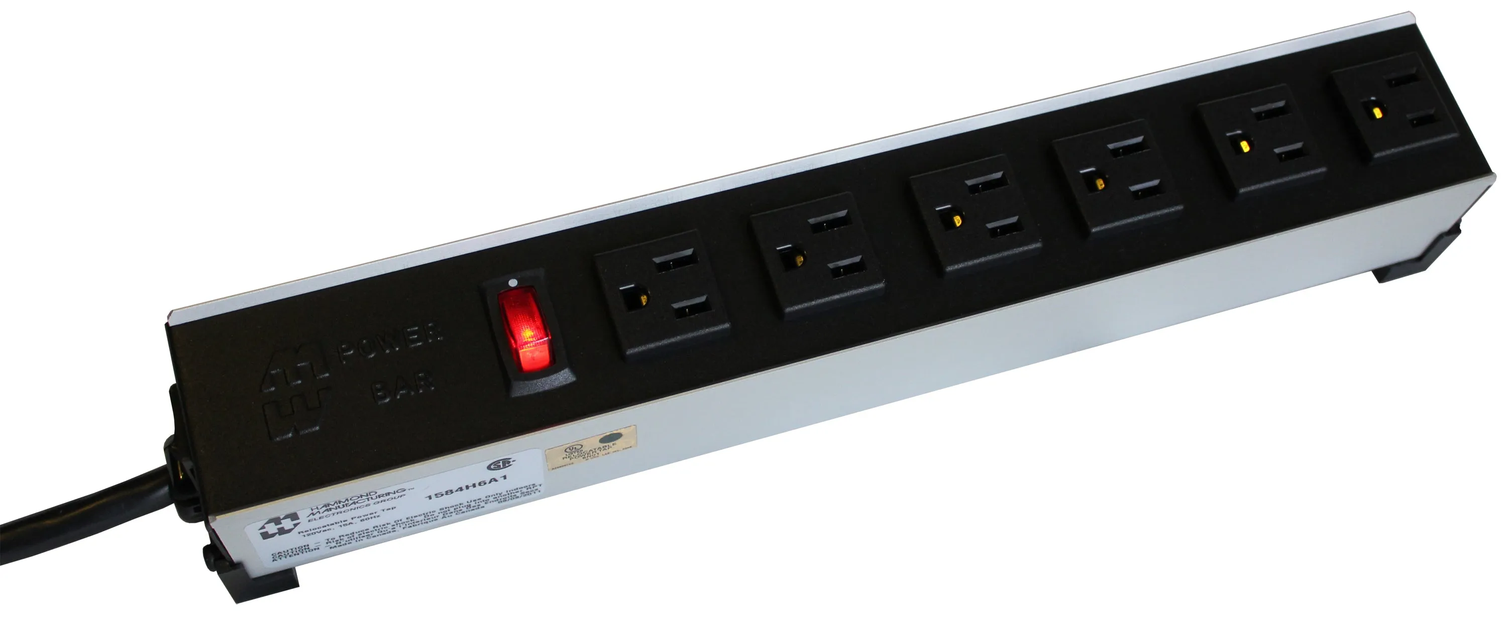 Heavy Duty Power Bar, 13", Twist lock plug, IEC 6-Outlet, 120VAC, 15A
